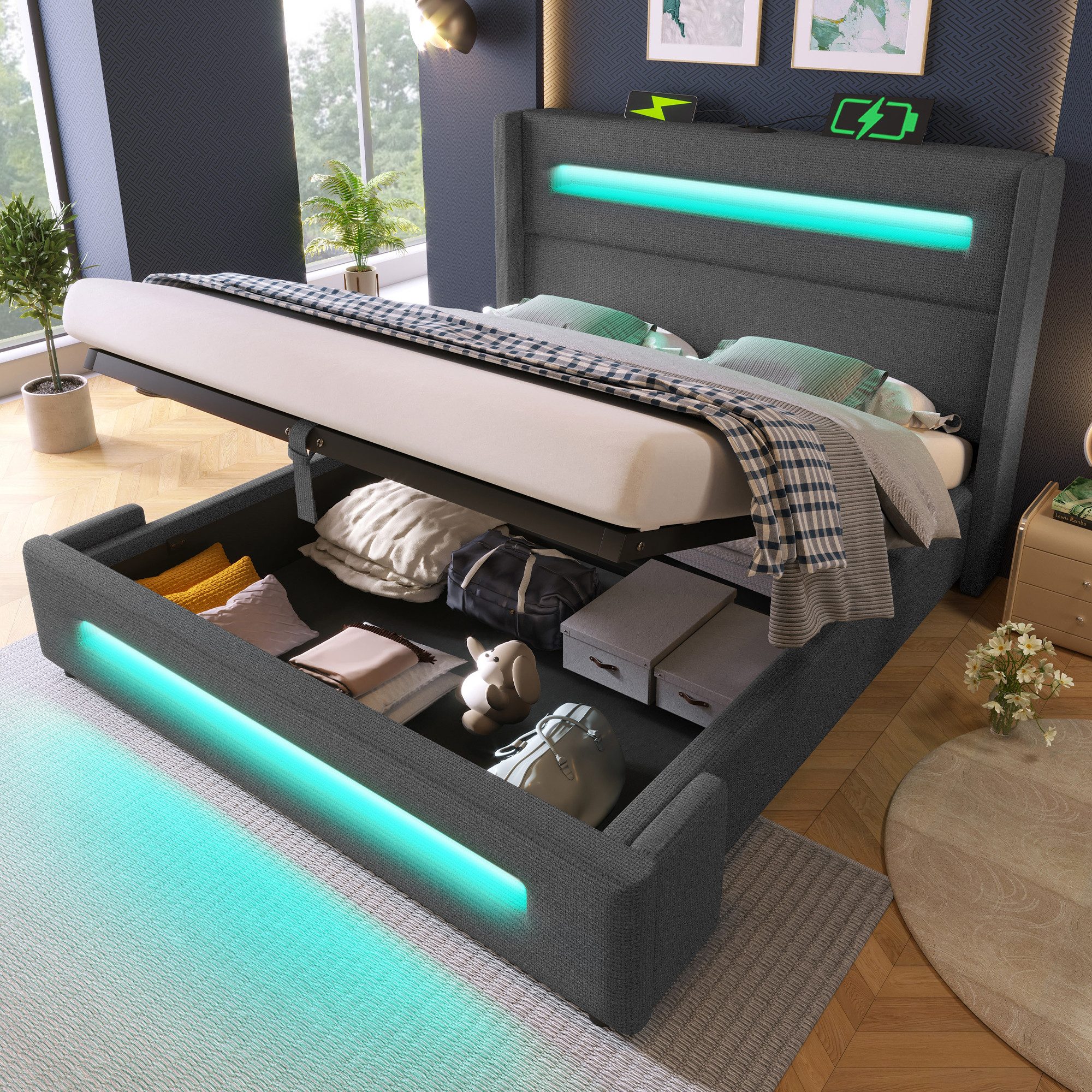 STILVORA Polsterbett 180x200 mit Bettkasten,Jugendbett mit günstig online kaufen