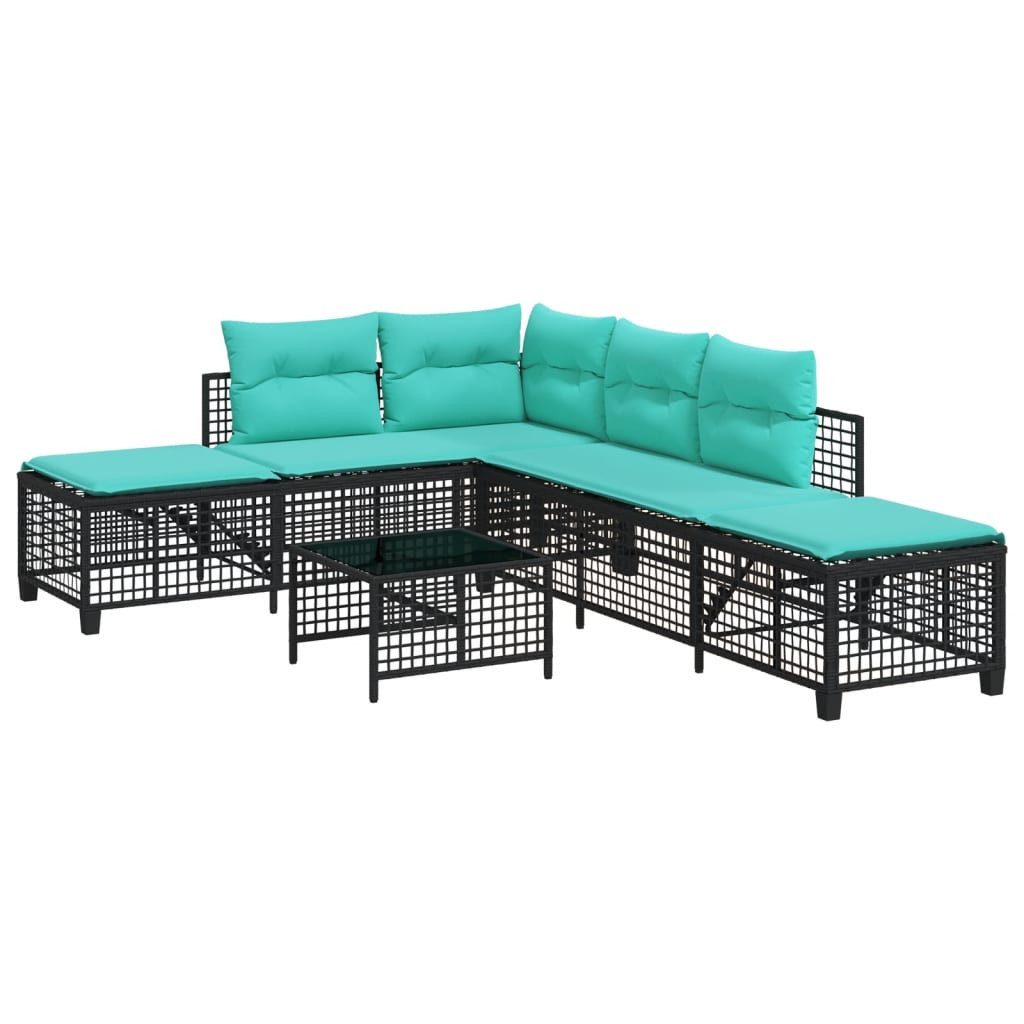 vidaXL Loungesofa 3-teiliges Ecksofa-Set für den Garten mit Kissen, schwarzes Polyrattan, 1 Teile