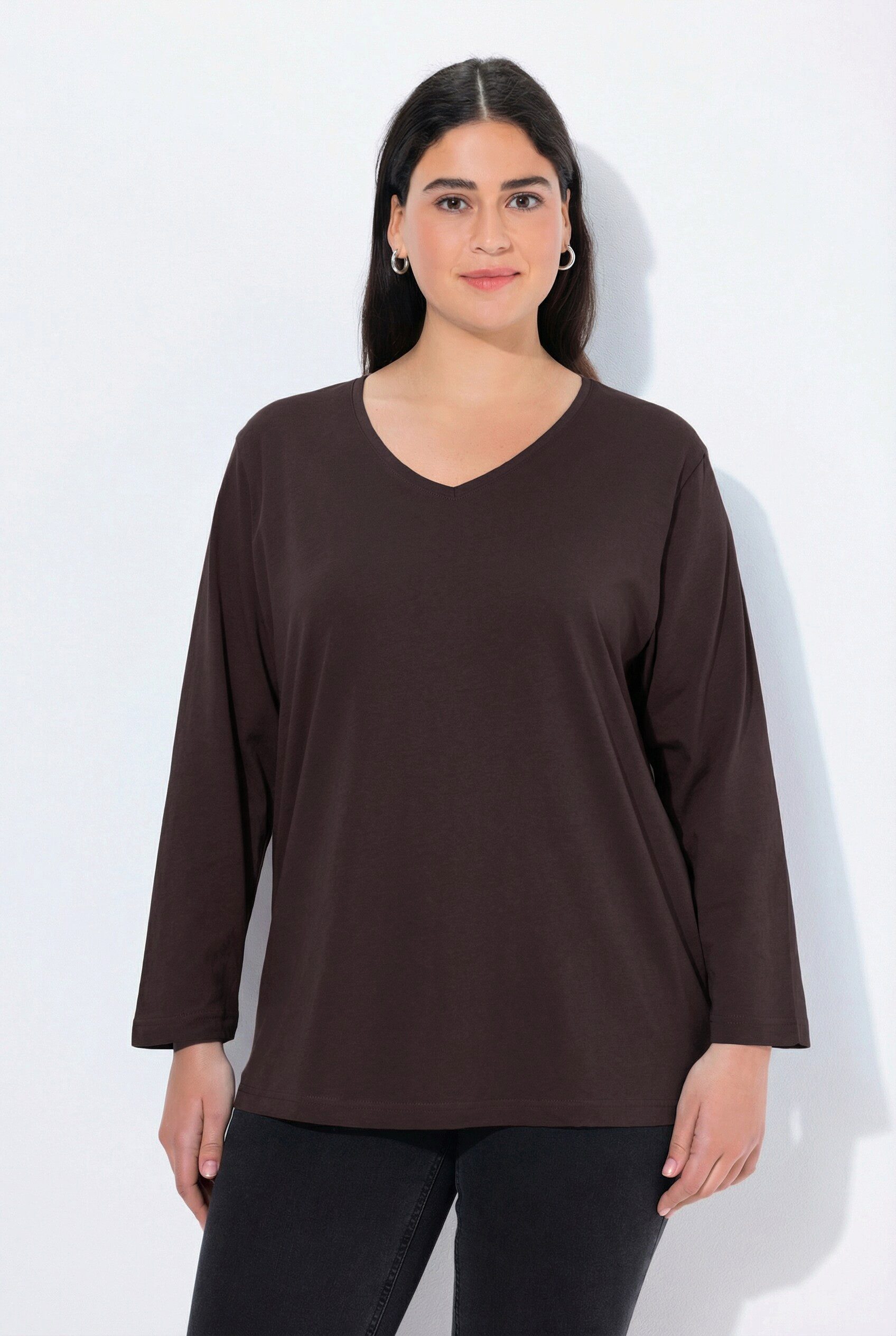 Ulla Popken T-Shirt Shirt V-Ausschnitt Relaxed Langarm