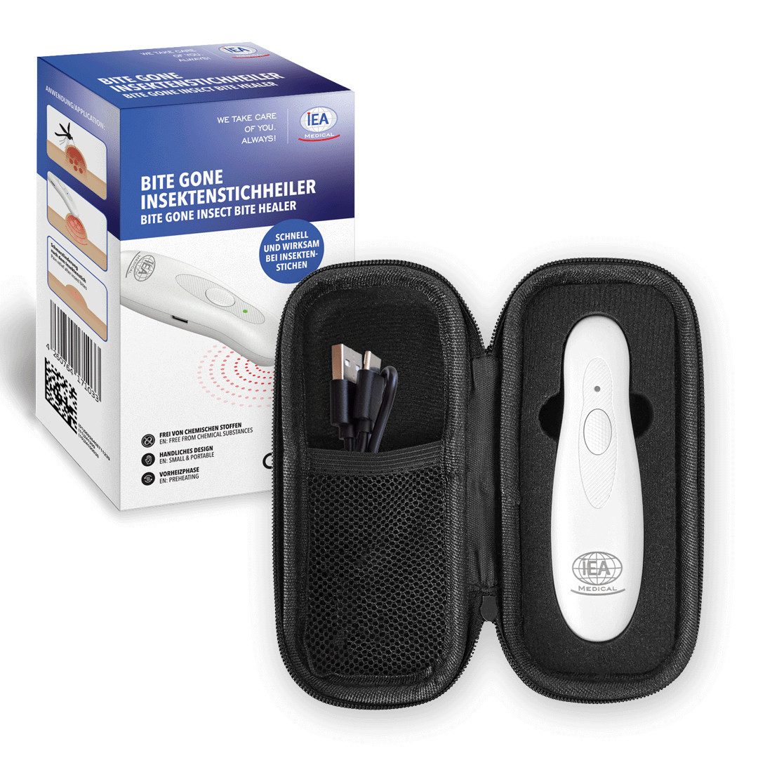 IEA Medical Insektenstichheiler Bundle - Insektenstichheiler CH3000B USB-C & Tasche, lindert Juckreiz & Schwellungen ohne chemische Stoffe, nachhaltig