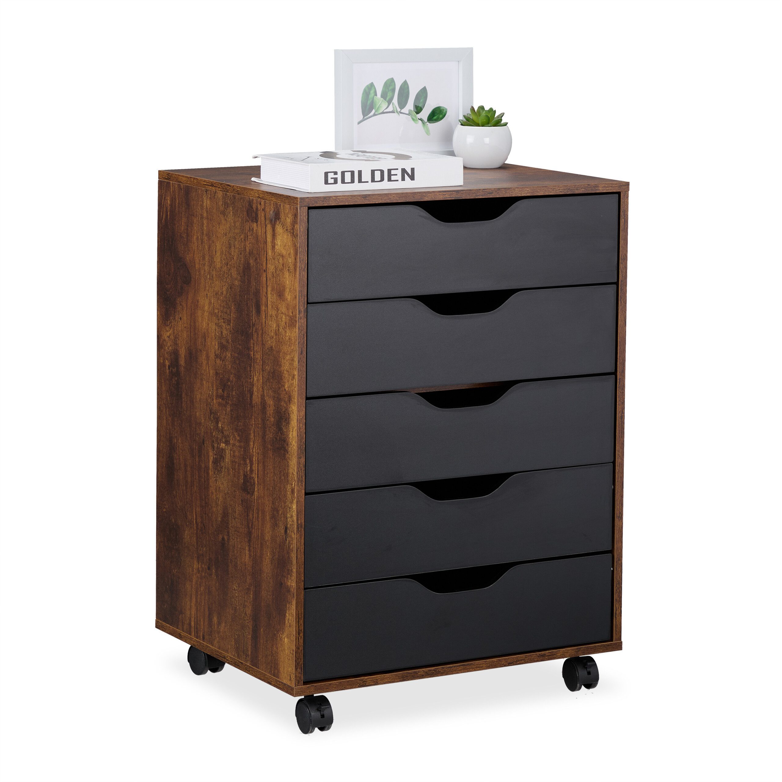 relaxdays Rollcontainer mit Schubladen, (1 St), Industrial-Schwarz