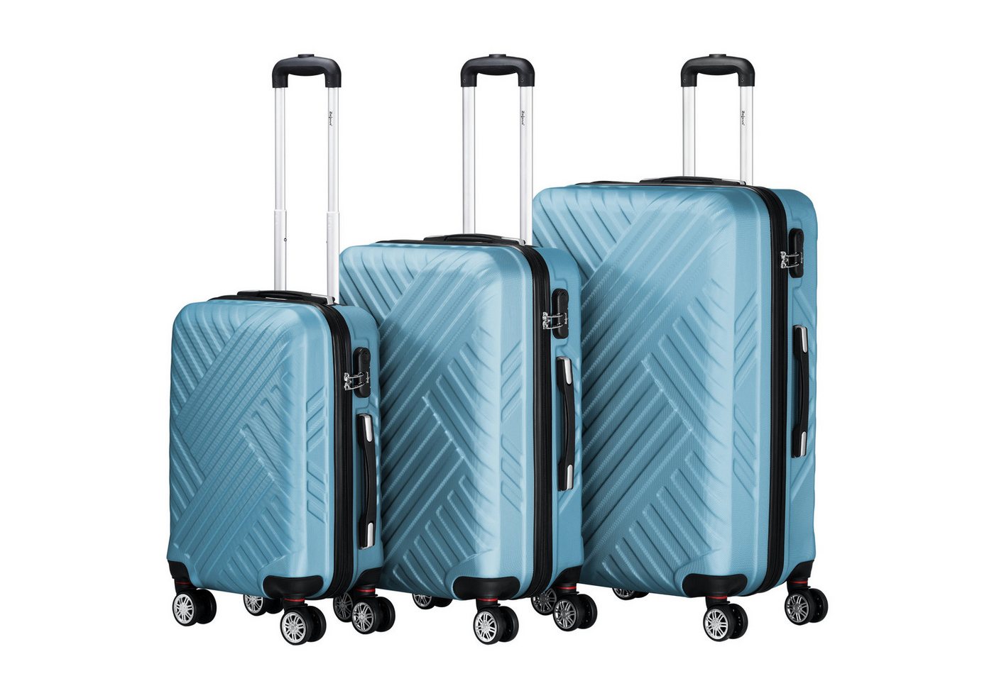 Zelsius Kofferset Koffer Set 3 Stück, Stahlblau, ABS Hartschalenkoffer mit Zahlenschloss, 4 Rollen, (3 tlg), 4 schwenkbare Doppelrollen