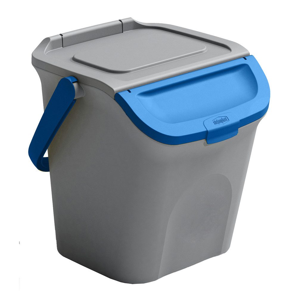 Kreher Mülltrennsystem Set: 3 x Mülleimer, Mülltrennsystem in Grau (Deckel:Gelb,Gruen,Blau)