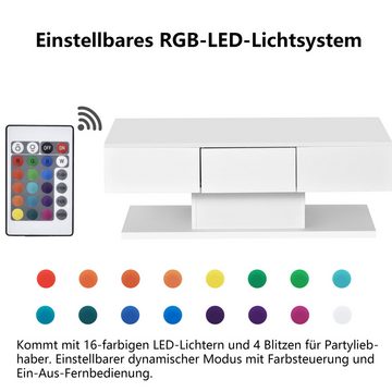 MODFU Couchtisch Wohnzimmer 2 Schubladen Tee mehrere hochglanzige Sofas (2-IN-1-TISCH großer Teetisch hochglanzige Sofa Tisch 100cm, Couchtisch für Wohnzimmer Wechselnde LED-Lichter in 16 Farben), Sofas Schreibtisch Büro Wohnzimmer moderne Teetisch