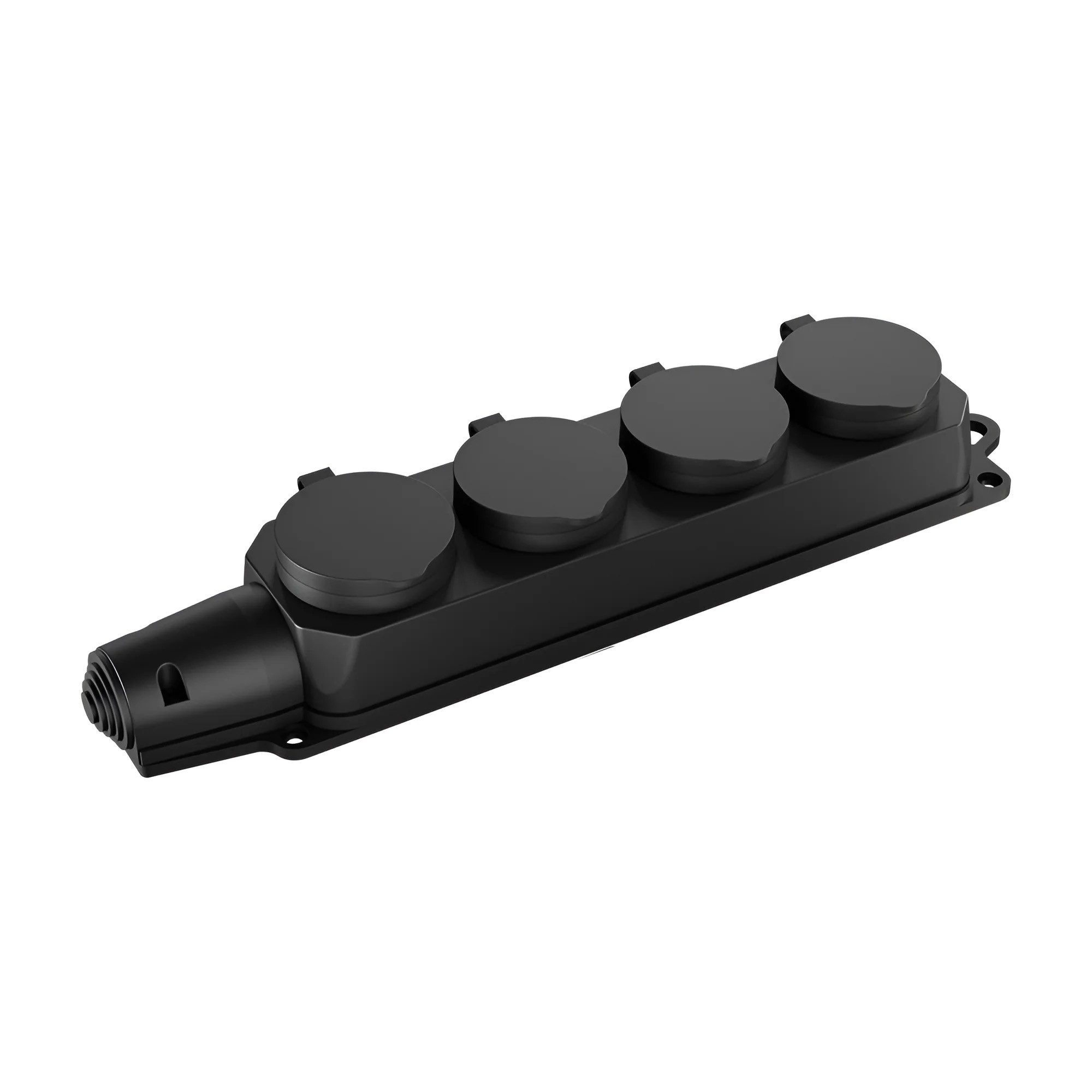 Braytron 4-Fach Outdoor Verteilersteckdose IP44 Schuko Gummi konfigurierbar Steckdosenleiste 4-fach (Kabellänge 0 m), IP44 spritzwassergeschützt, Klappdeckel, Outdoor, ohne Kabel