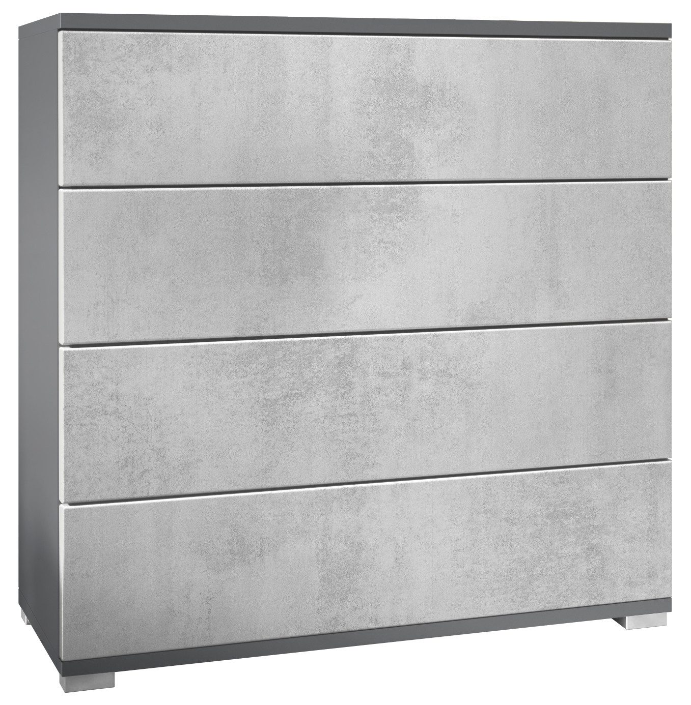 Vladon Kommode Pavos V3 (Sideboard, mit 4 Schubladen), Anthrazit matt/Beton Oxid Optik (76 x 76 x 35 cm)