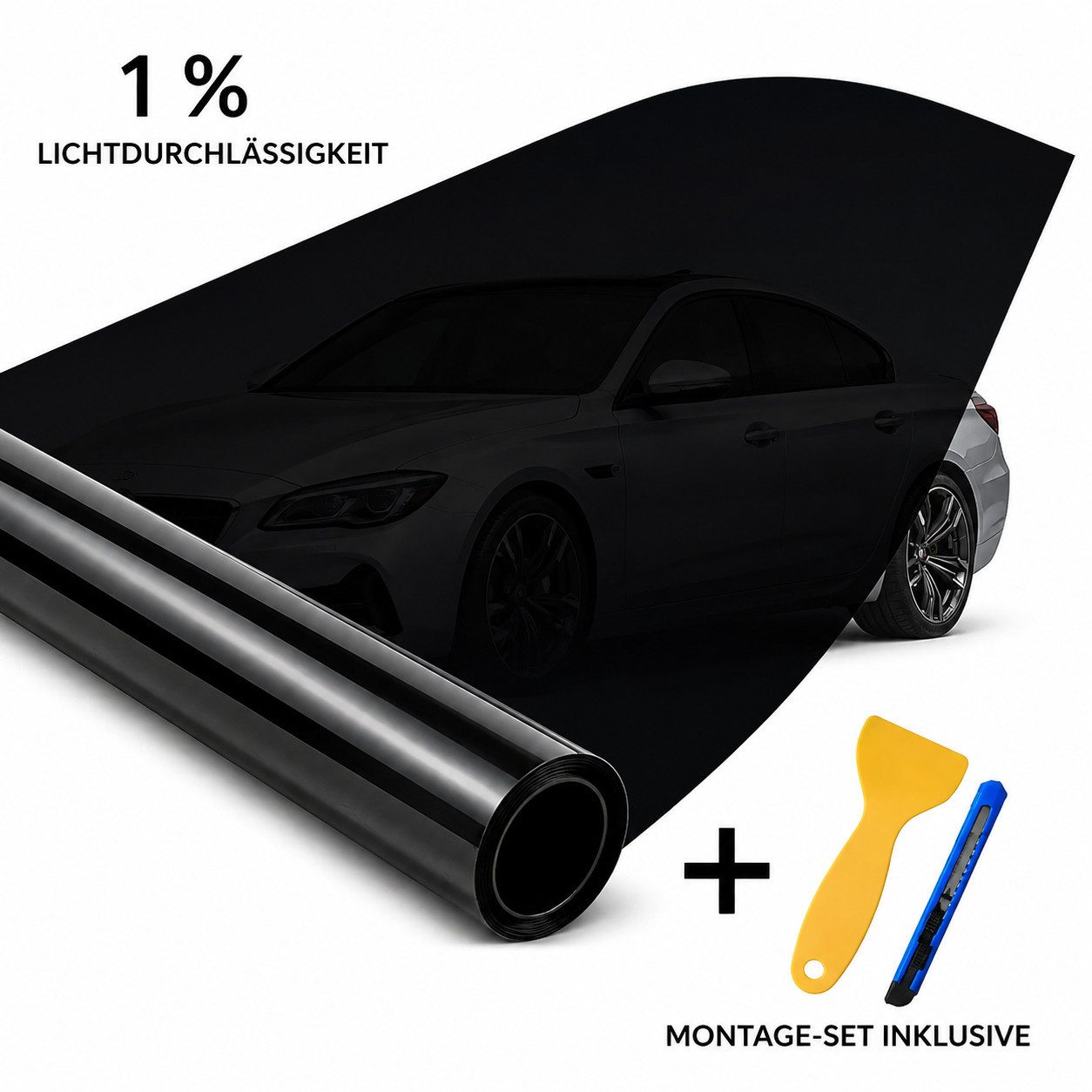 HS.SUPPLY Sonnenschutz-Fensterfolie Auto Tönungsfolie 5–72 % Scheibenfolie UV-Schutz Schwarz zuschneidbar, Glatt, Wählbare Lichtdurchlässigkeit von 5 bis 72 %, Zuschneidbar, Reißfest
