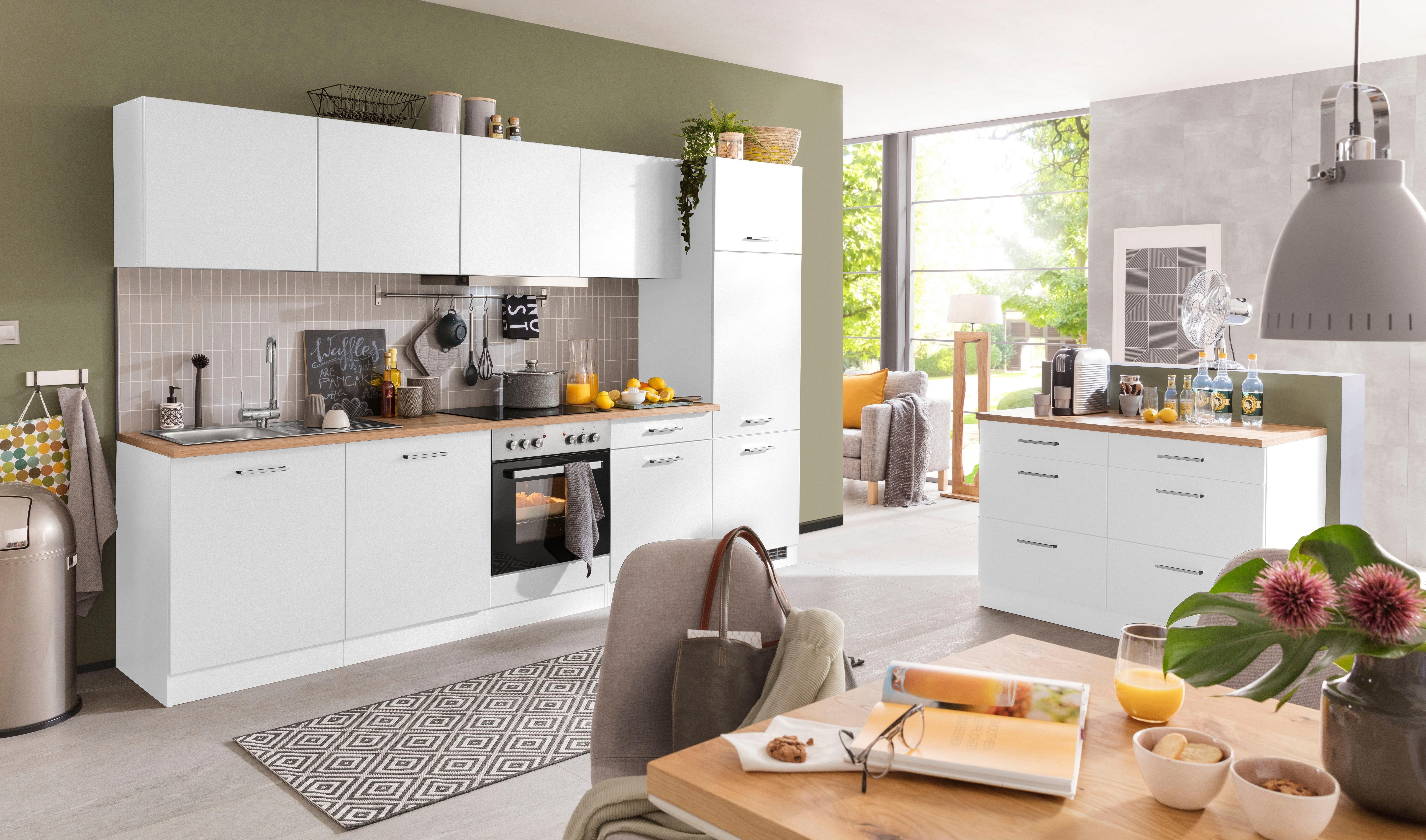 KOCHSTATION Küchenzeile KS-Kehl, mit E-Geräten, Breite 300 cm, inkl. Kühlschrank