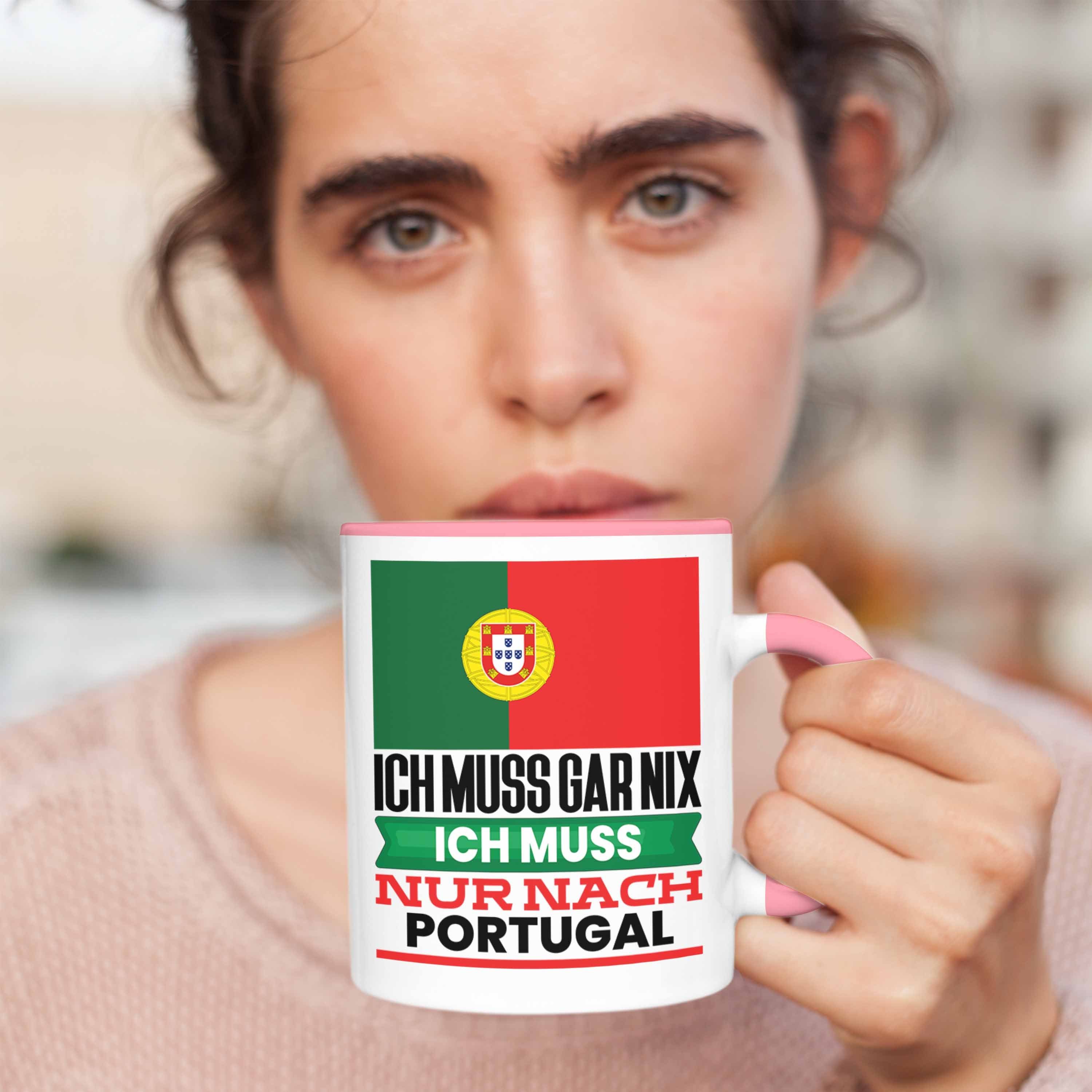 Trendation Tasse Portugal Geschenkidee Portugiesen Rosa Tasse Urlaub Geburtstag für Geschenk