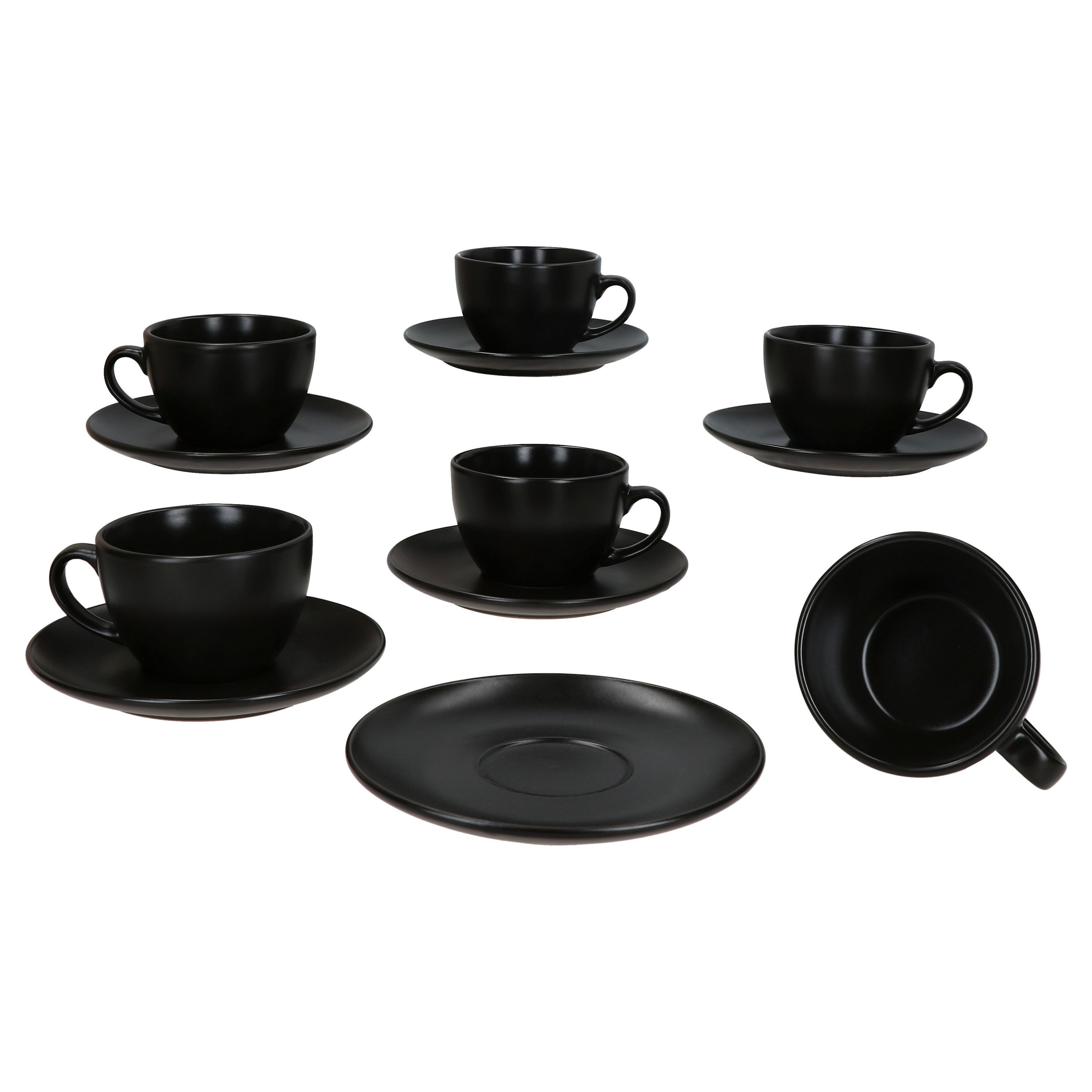MamboCat Tasse 6er Set Panther Kaffeetassen mit Untertassen für 6 Personen schwarz, Steingut