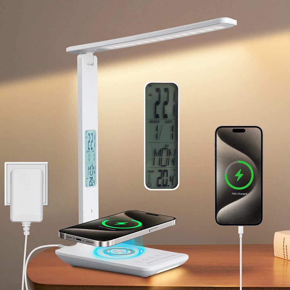 MUPOO Schreibtischlampe LED Schreibtischlampe, kabellosem Laden & Wecker Di günstig online kaufen