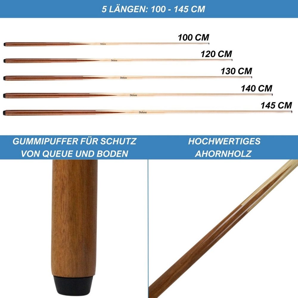 Winsport Billardqueue 1215.01 Queue Deluxe 145 cm Billardqueue aus Ahornholz, dunkel