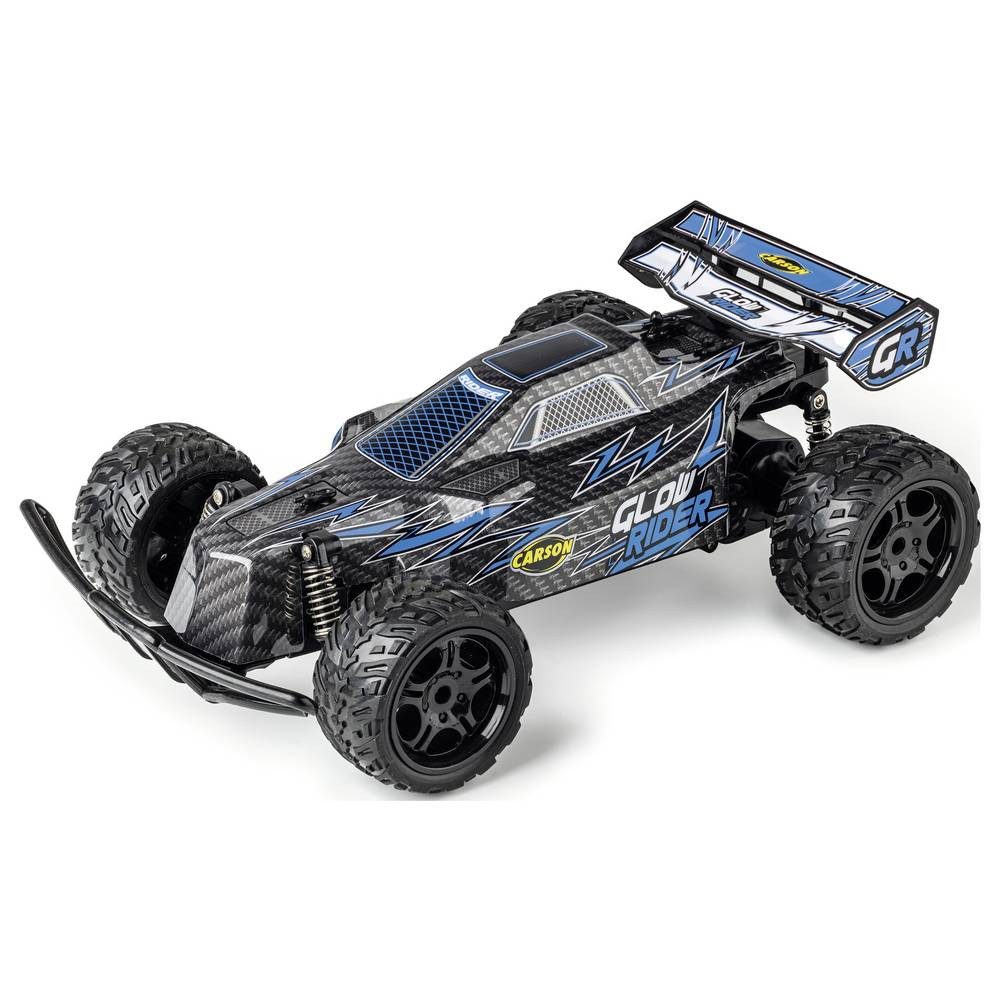 CARSON RC-Auto Glow Rider Blau 1:12 RC Modellauto Elektro Buggy 100% RtR 2,4 GHz, inkl. Akku, Ladegerät und Senderbatterien