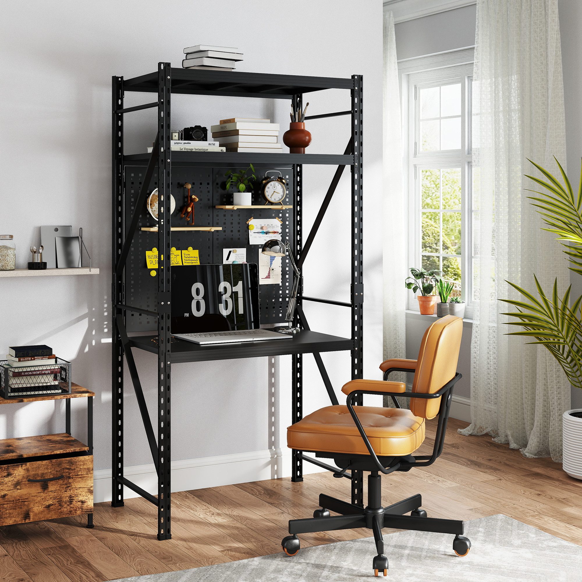 FLEXISPOT Werkbank & Schreibtisch mit Regal und Lochwand – Stabiler Werkzeugtisch, (vielseitig nutzbar in Werkstatt, Büro, Lager oder Zuhause), bis 200 kg belastbar, für Schwerlastregal