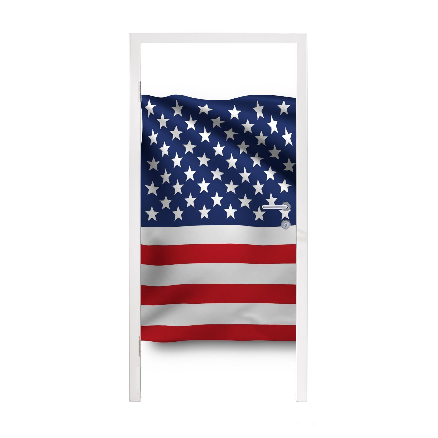 MuchoWow Türtapete Flagge der Vereinigten Staaten auf weißem Hintergrund, Matt, bedruckt, (1 St), Fototapete für Tür, Türaufkleber, 75x205 cm