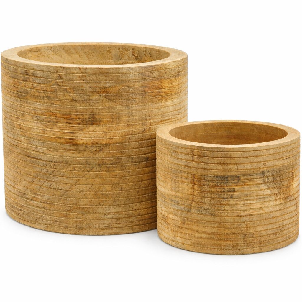 finehomegarden Blumentopf Übertopf Holz "DOST" natur Blumentopf Ø15cm H11,5cm +H14,5cm (1 St), Pflanzengefäß Holz natur für Innenbereich – Blumentopf 2Größen wählbar