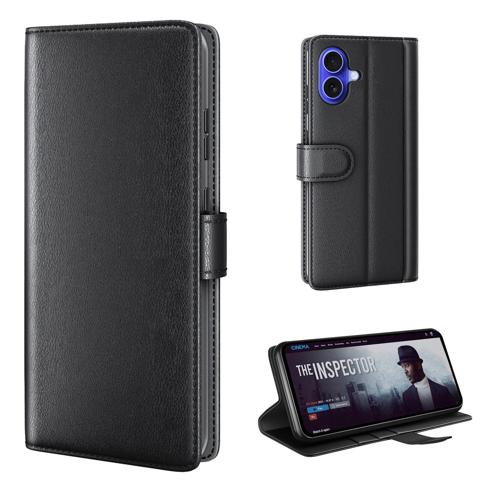 Tec-Expert Handyhülle Echtleder Hülle für Apple iPhone 16 6.1 Zoll, 6.1", Cover Klapphülle Case mit Kartenfächern und Geldfach aufstellbar