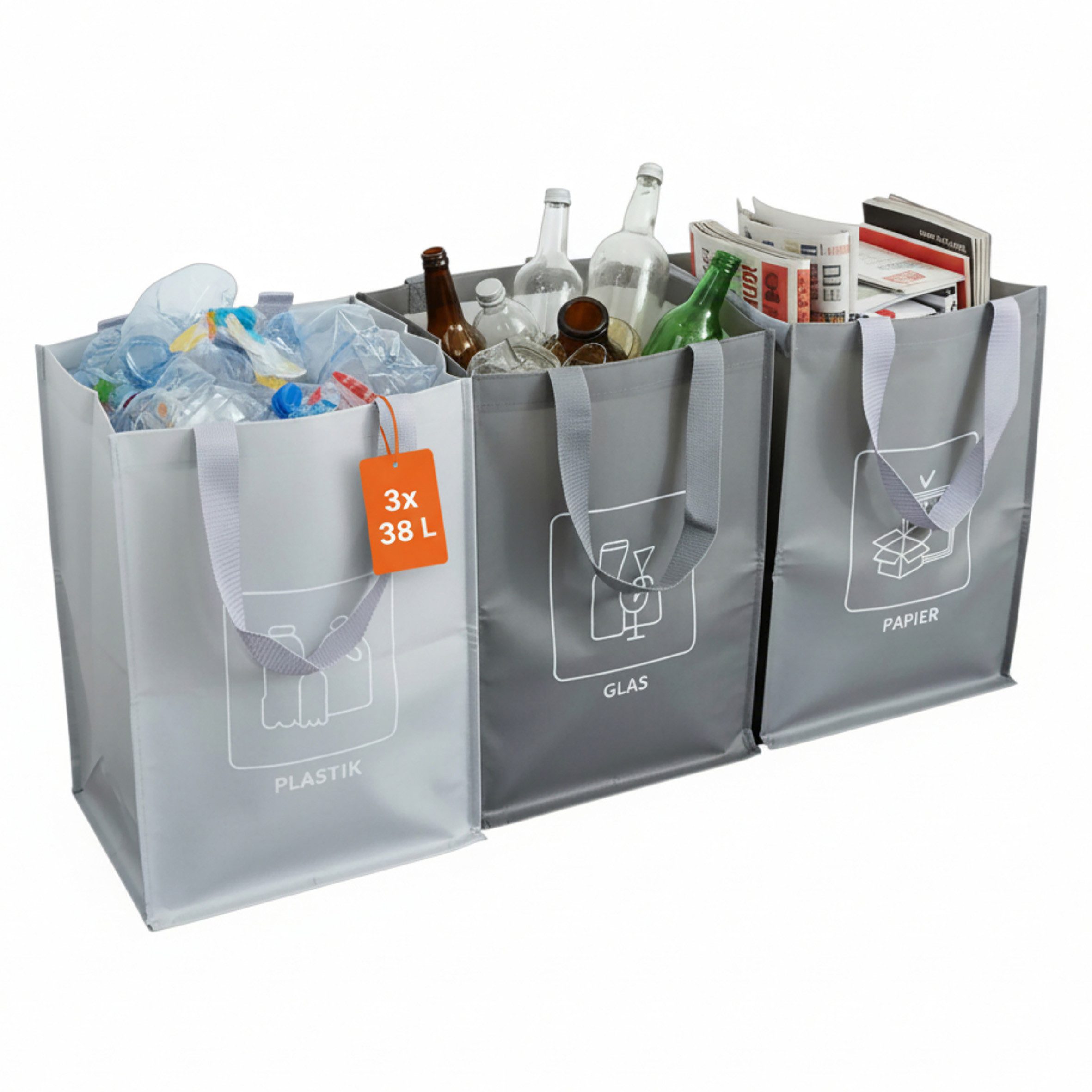 Spetebo Mülltrennsystem wiederverwendbare Tragetasche, 3er Set Recycling Behälter für effiziente Mülltrennung