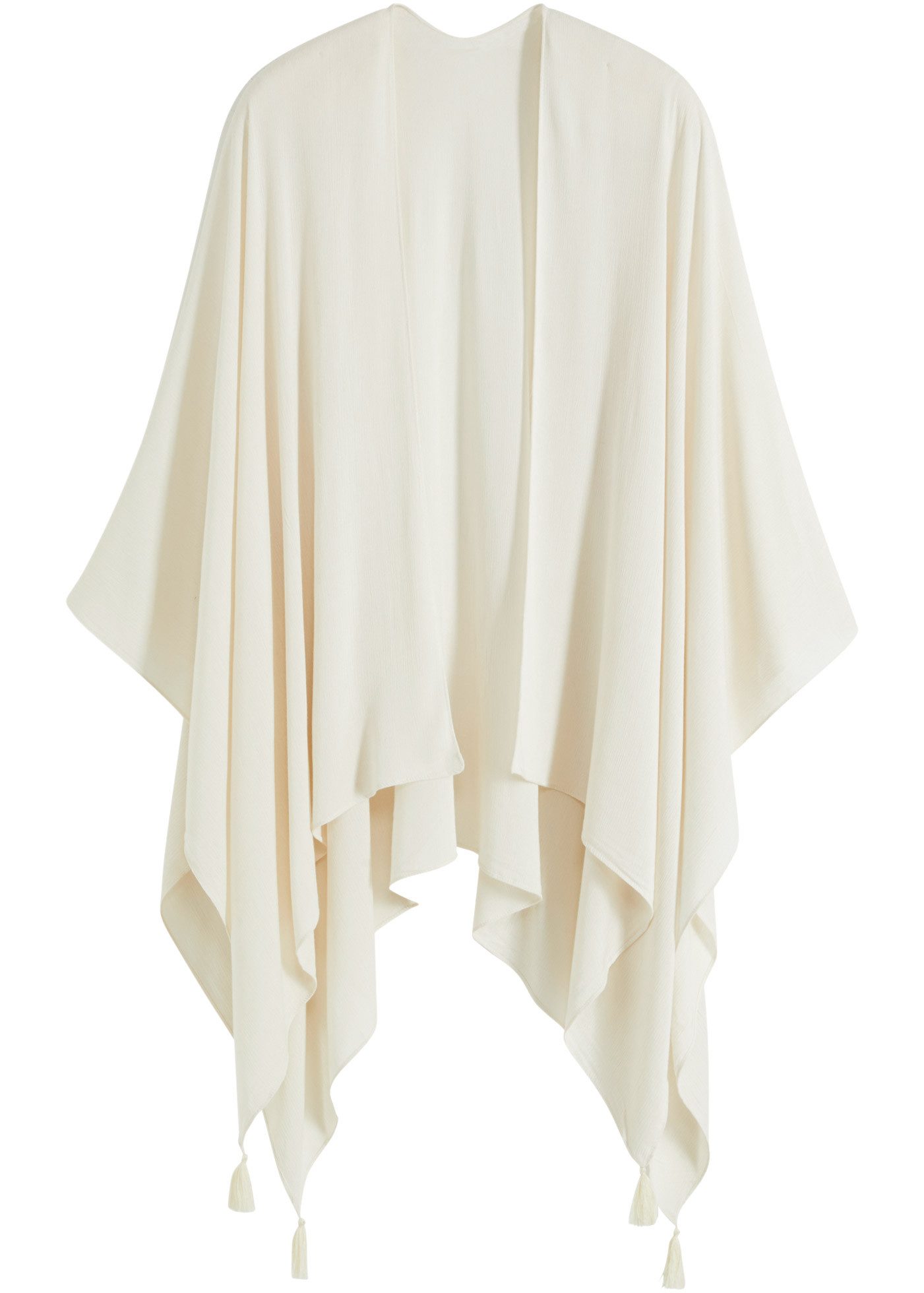 bonprix Poncho aus reiner Viskose, mit verspielten Quasten, leichter Sommerponcho