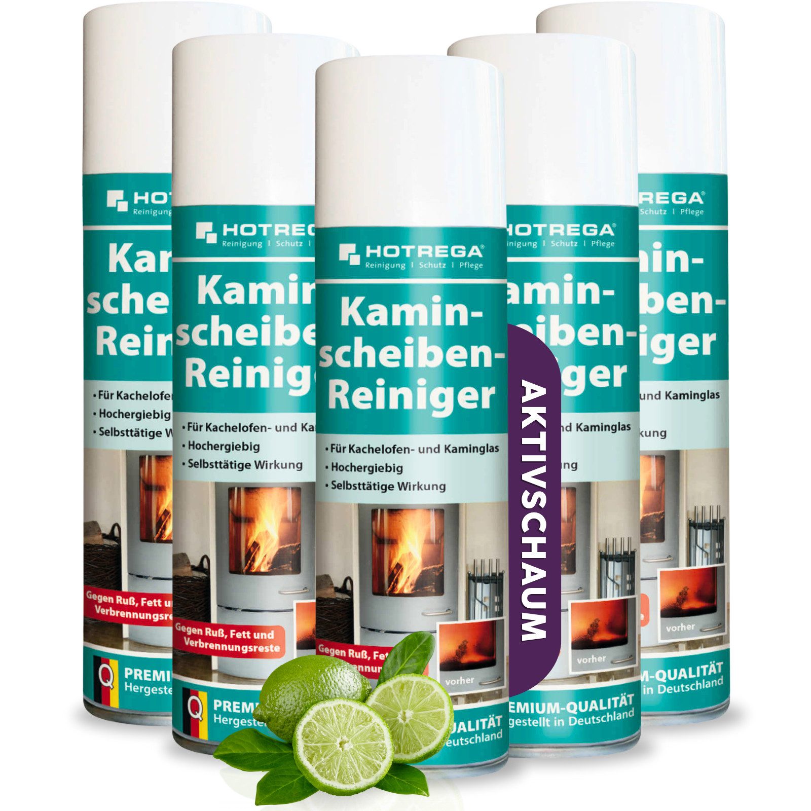HOTREGA® Kaminscheiben Reiniger Ofenreiniger Rußentferner Glas 5x300ml Scheibenreiniger