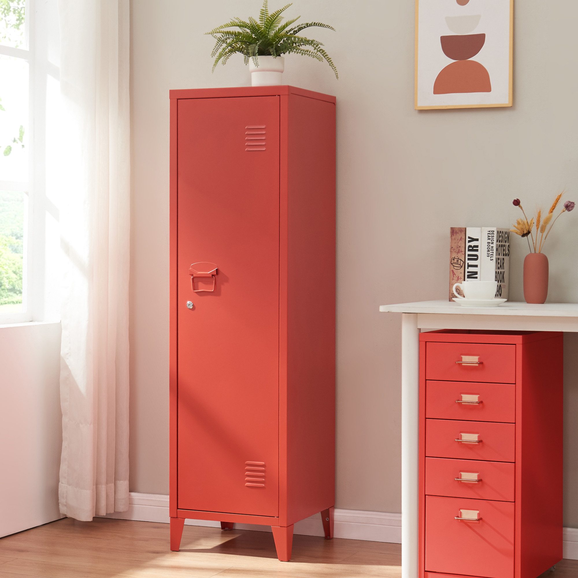 en.casa Spind »Kurikka« Einzelspind 137x38x38cm abschließbar Stahl Rot