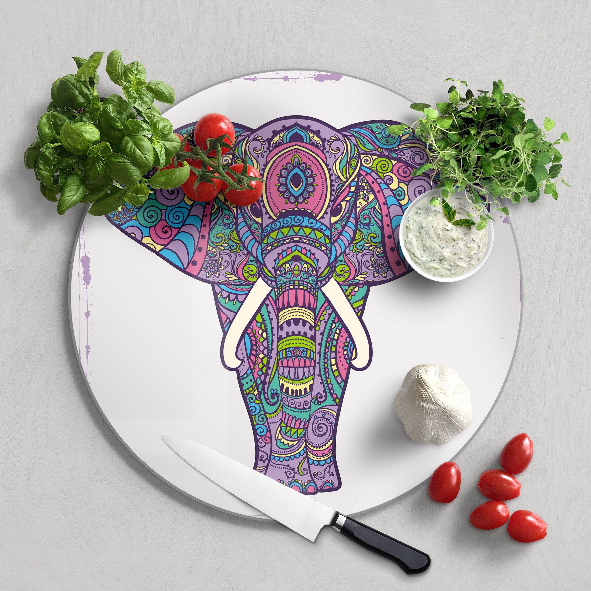 DEQORI Schneidebrett Elefant', 'Verzierter Glas, Frühstücksbrett Schneideplatte Platte