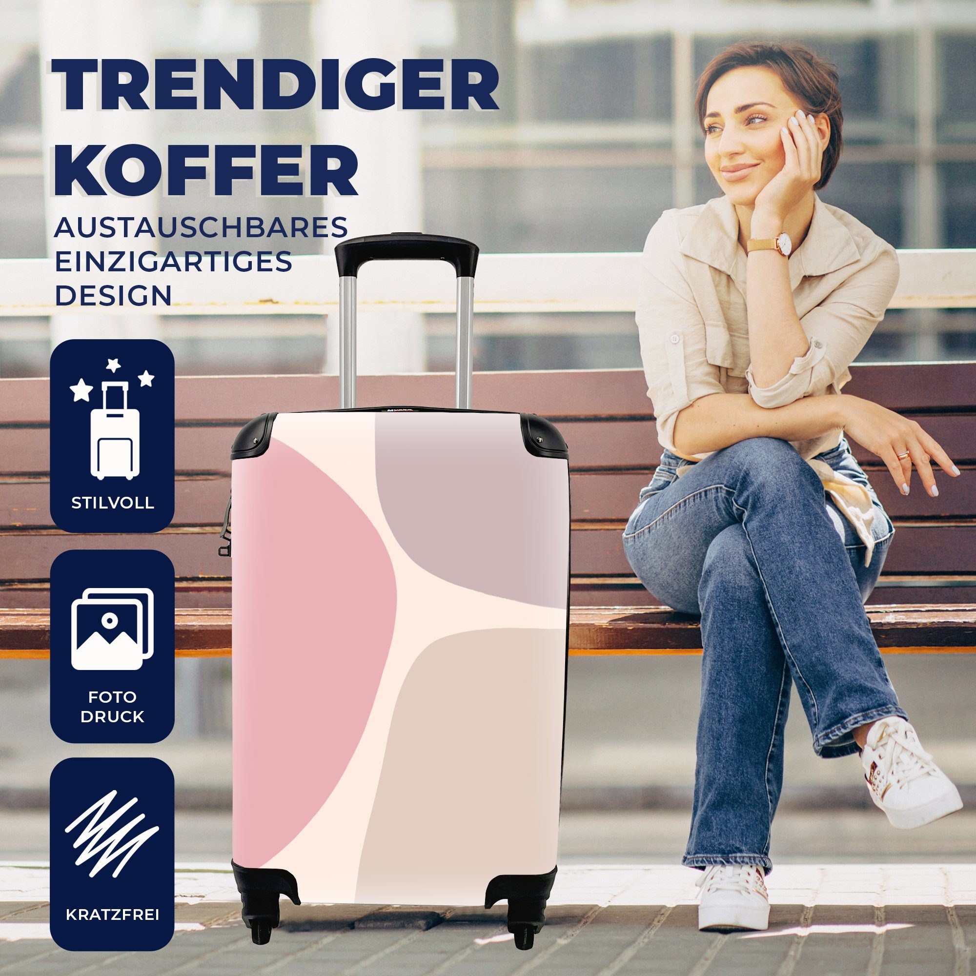 4 Minimalismus, Reisekoffer Pastell Gestaltung - Handgepäck Ferien, für mit rollen, Reisetasche MuchoWow Trolley, Rollen, Handgepäckkoffer -