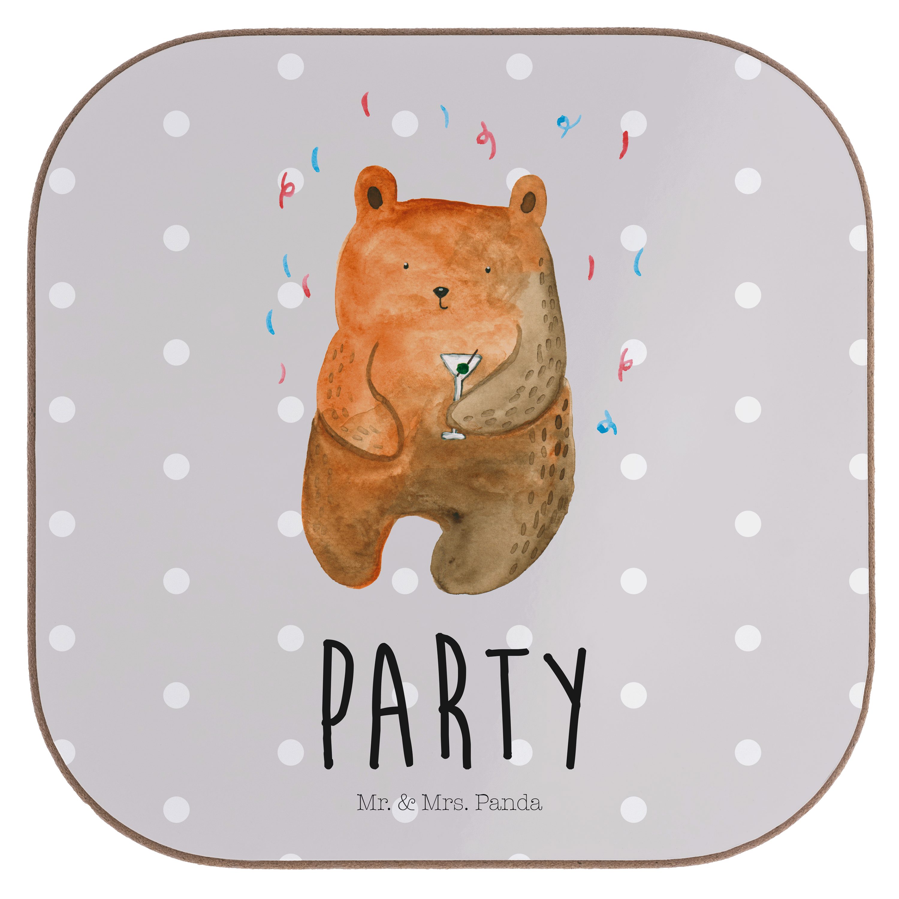 Party Panda 1-tlg. Geburtstag, Pastell - Mrs. Getränkeuntersetzer Teddy, Mitbringsel, Geschenk, & Mr. Grau - Bär