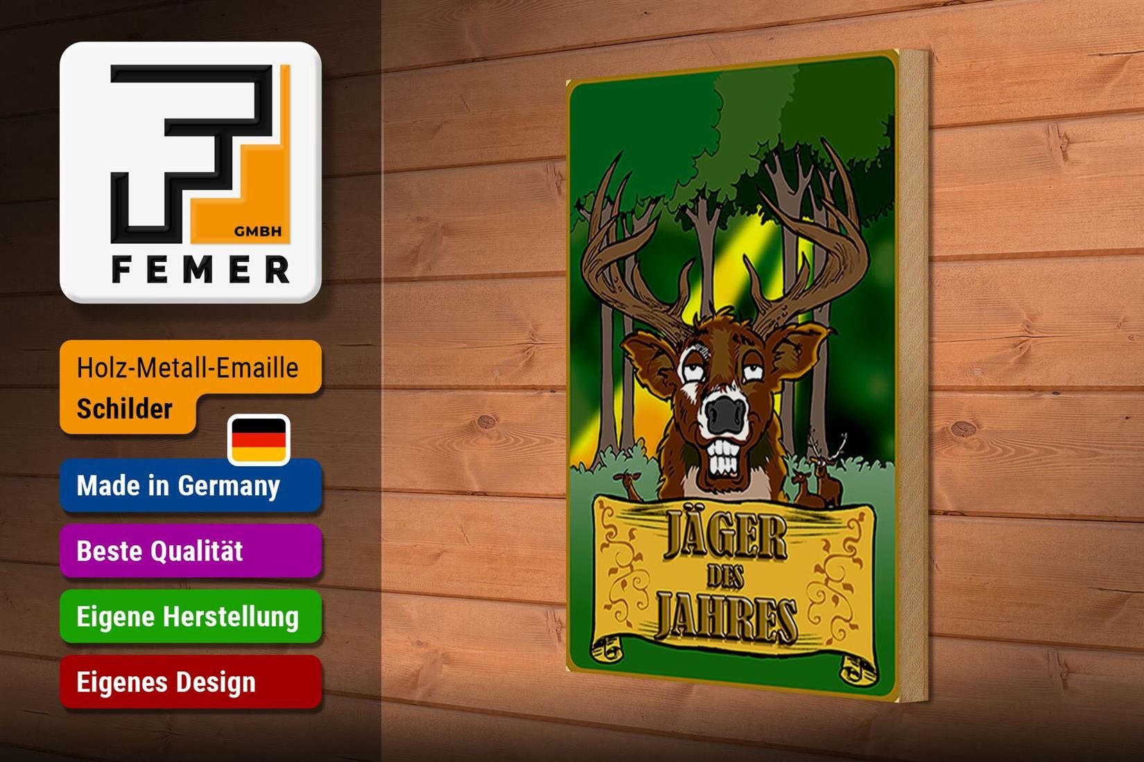 Femer GmbH Holzbild Jagd 20x30cm Jäger des Jahres Reh, Camping Sport Hobby Freizeit (1 St), Glatte Holzfaserplatte (MDF), vorn beschichtet