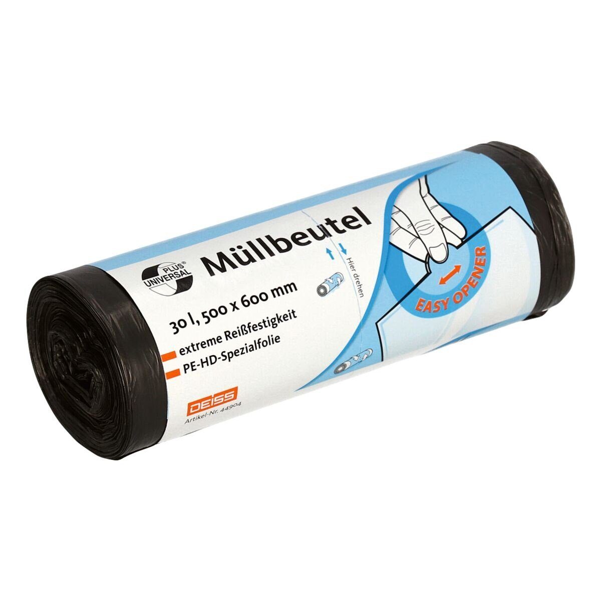 Deiss Müllbeutel UNIVERSAL PLUS®, extrem reißfest, 30 Liter, 50 Stück/Rolle, grau