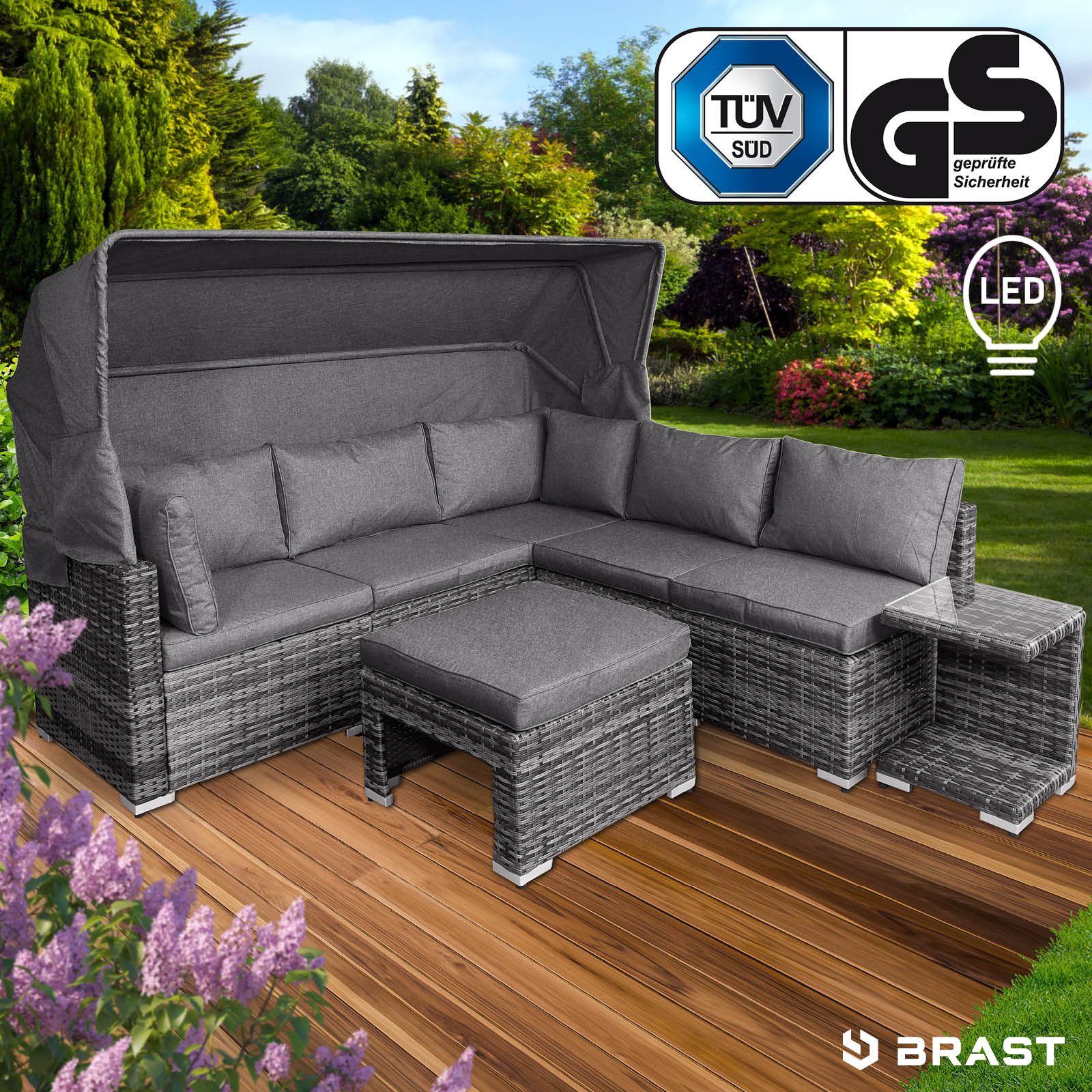 BRAST Sonneninsel Lounge Set 2-6 Personen 30 LEDs + Kissen, 230cm viele Far günstig online kaufen