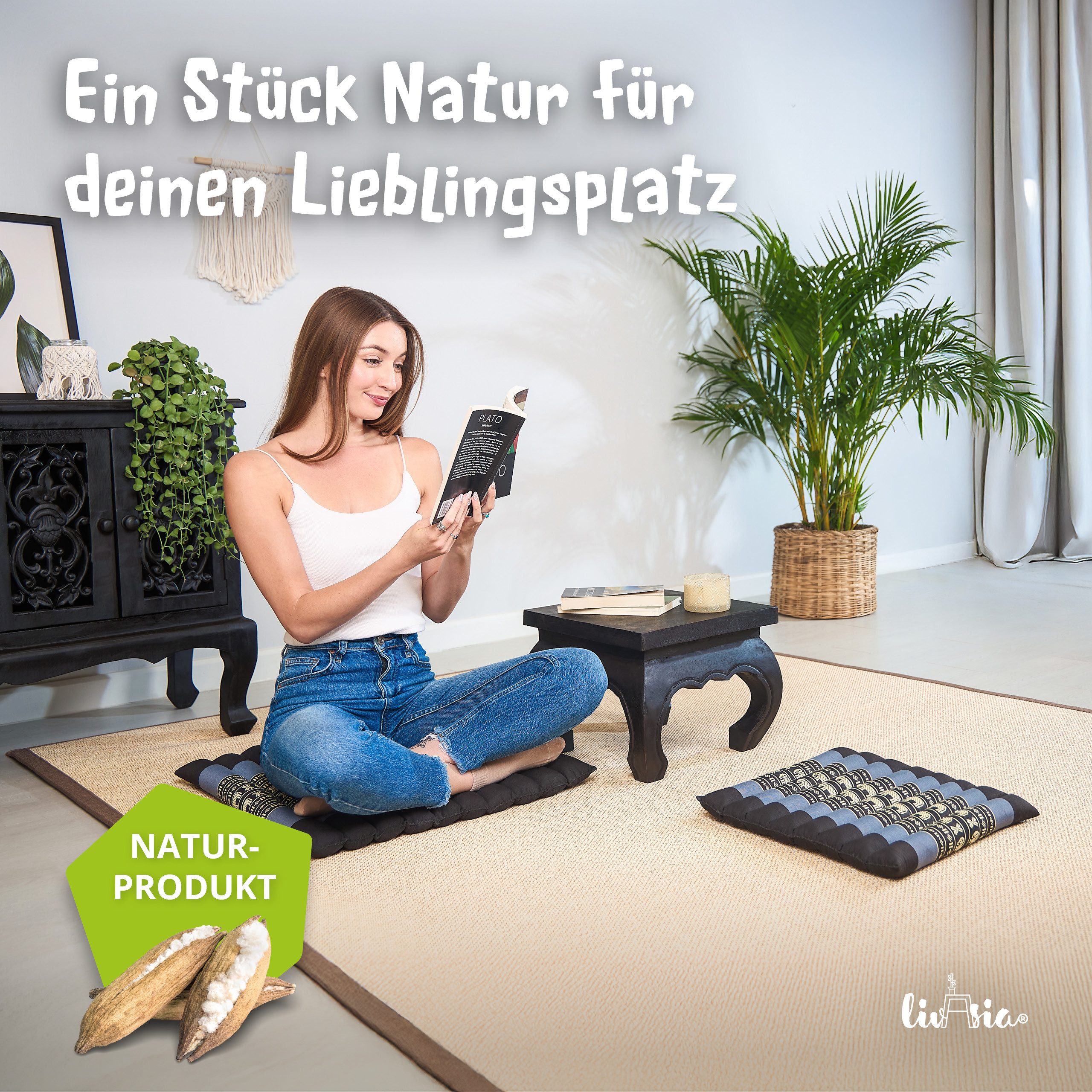livasia Sitzkissen Steppkissen 35 cm, vegan und handgefertigt, 35x35x4,5cm, Kapok