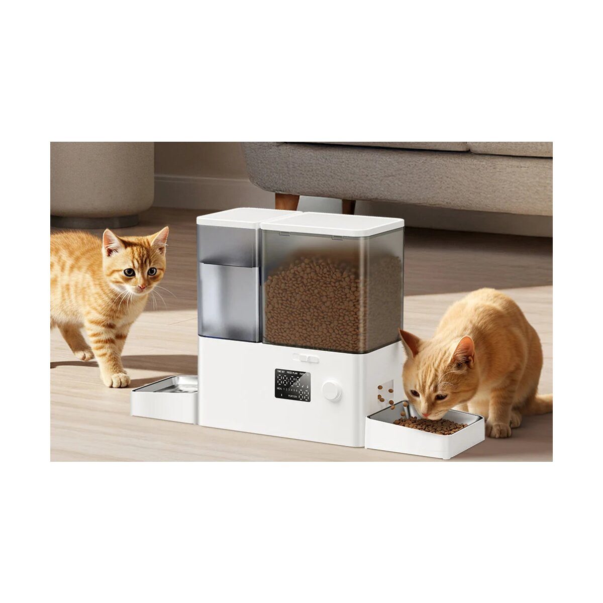 ROJECO Futterspender Rojeco 2-in-1 Trinkbrunnen 3,5l & Futterautomat 5l Weiß