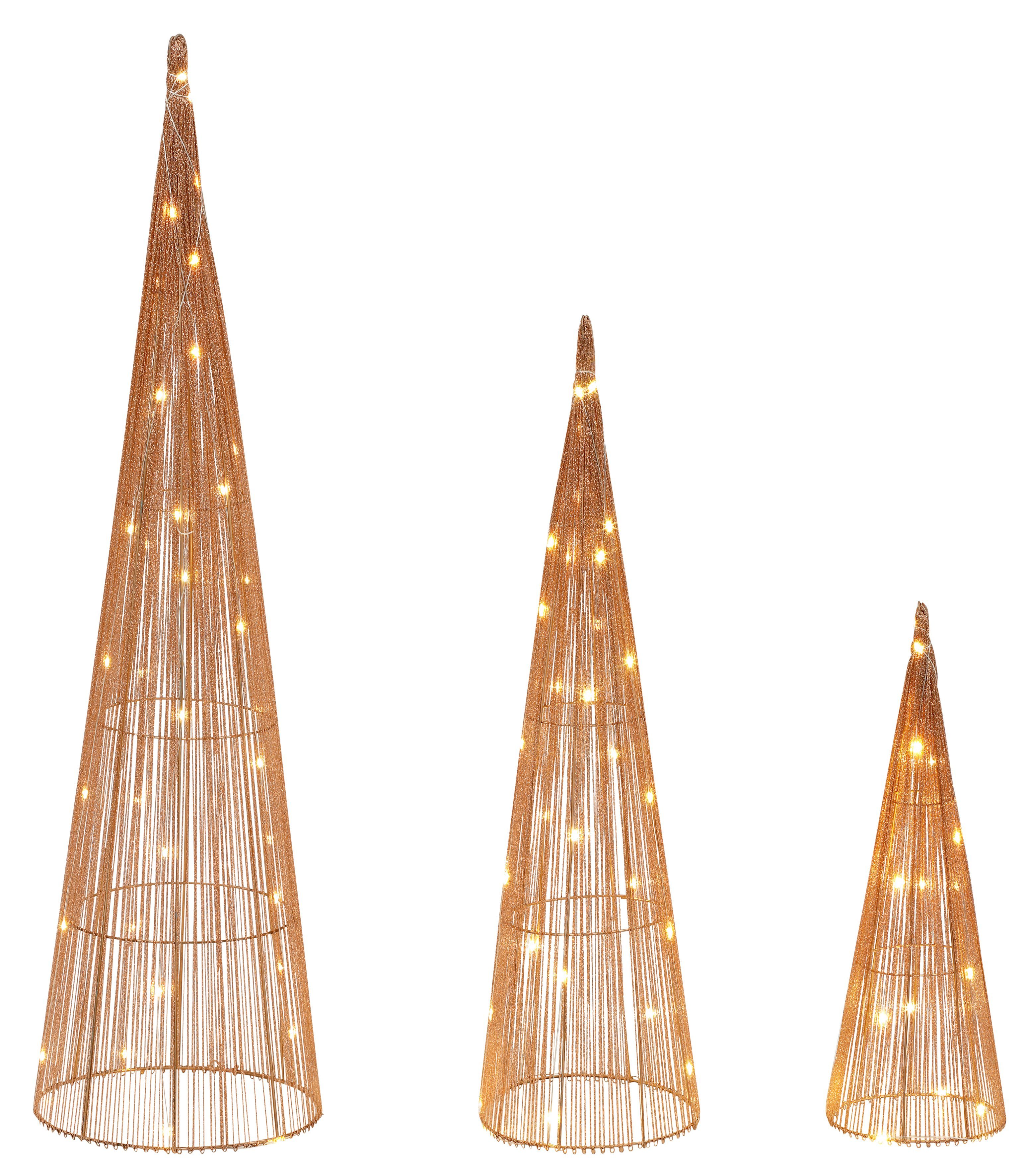 integriert, LED-Bäume, Pyramiden Star-Max Pyramiden fest Dekolicht LED Größen Weihnachtsdeko, Effektvolle LED-Beleuchtung, goldfarben in Leucht 3 schimmernde LED Warmweiß, mit