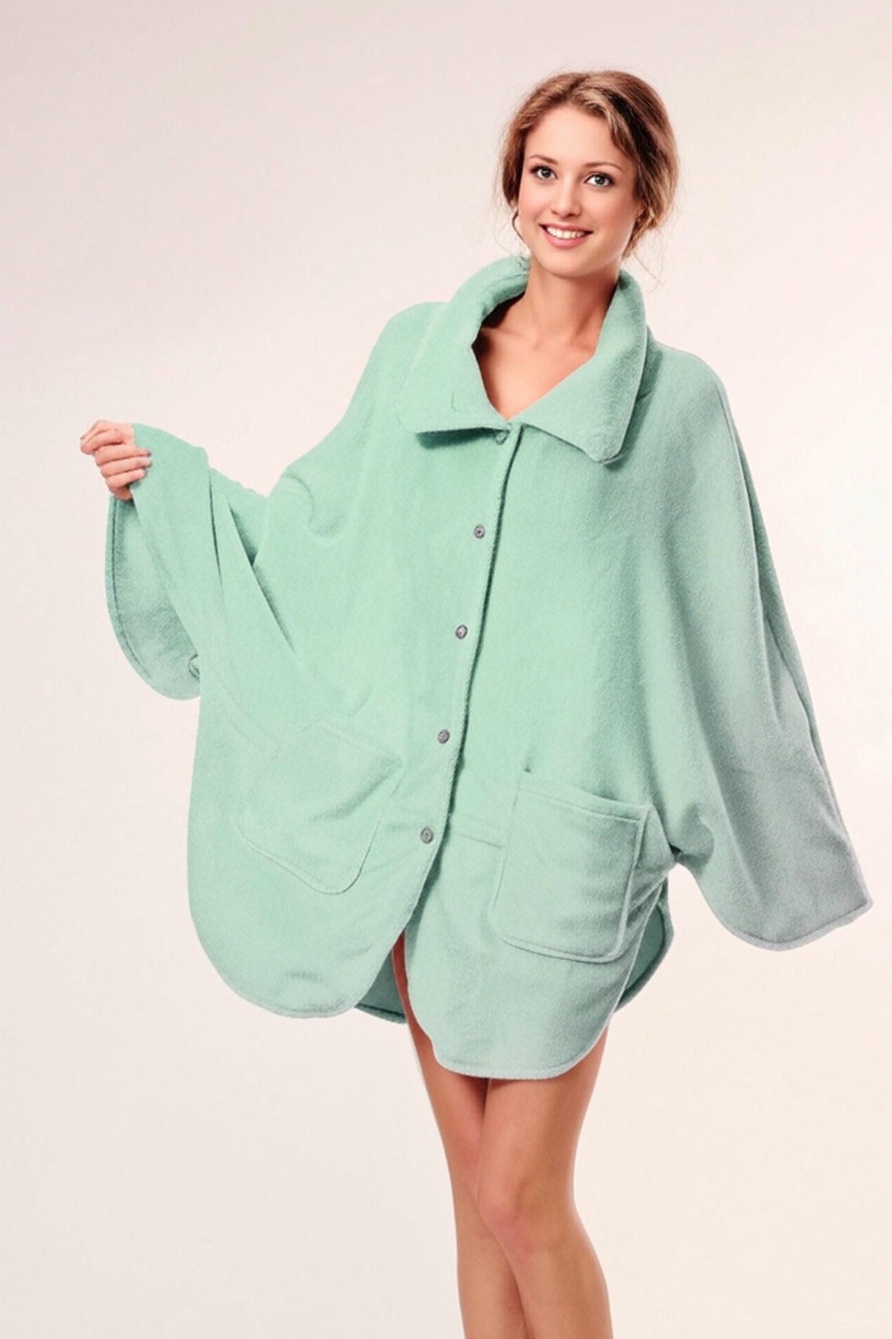 M-Diamant Morgenmantel Bademantel Morgenmantel Kuscheliger Fleece-Poncho günstig online kaufen
