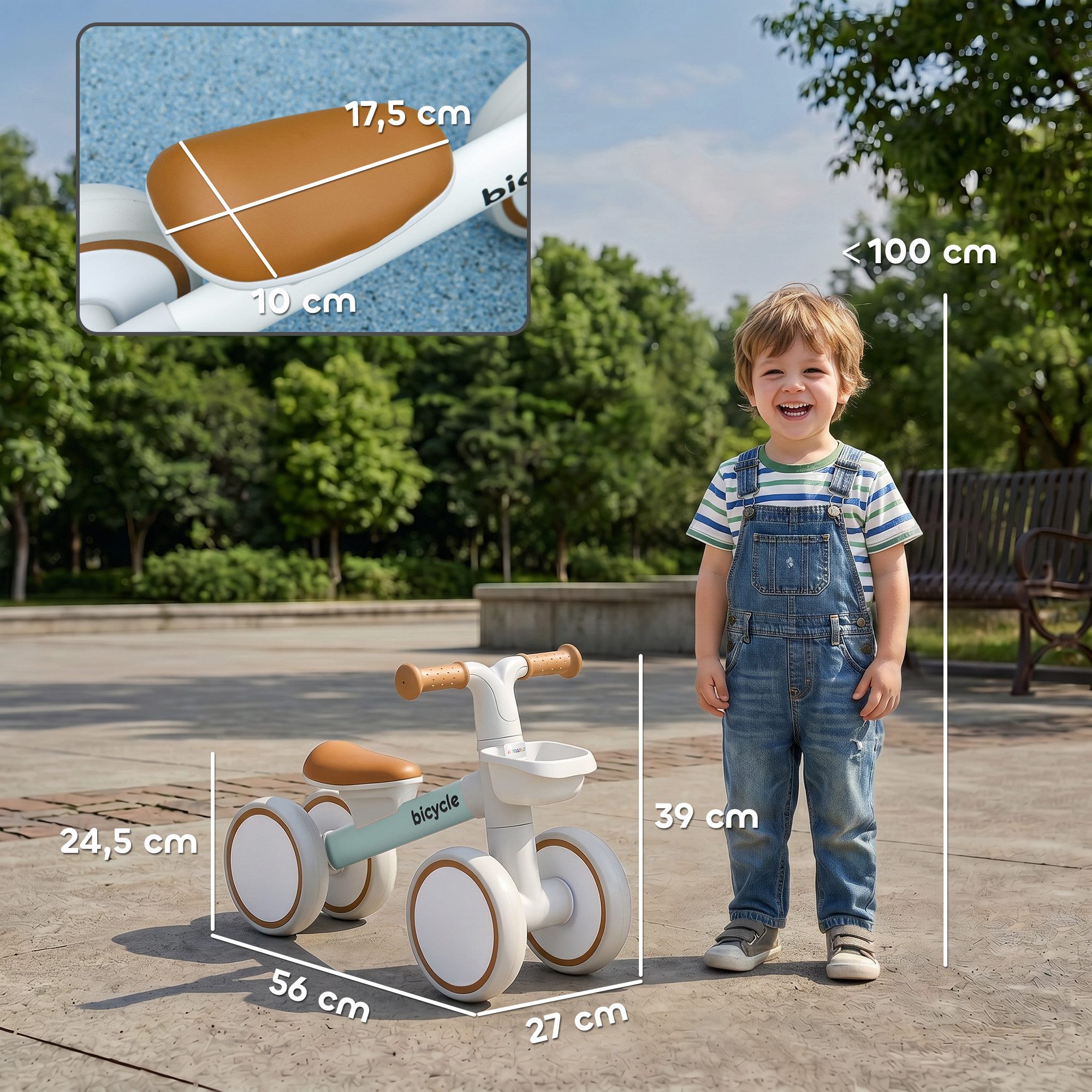 AIYAPLAY Laufrad Kinder ab 1 Jahre Baby bis 20 kg Lauflernrad 7 Zoll, Kleinkind Spielzeug, grün+weiß, 56 x 27 x 39 cm