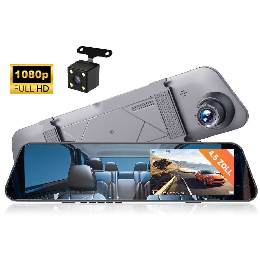 4,5 Zoll 1080P Auto Auto Dual-Linse HD Rückspiegel Auto Recorder Dashcam