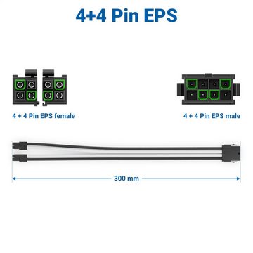 deleyCON deleyCON 4+4-Pin EPS CPU Prozessor Strom Kabel Intern 30cm 18 AWG PSU Computer-Kabel