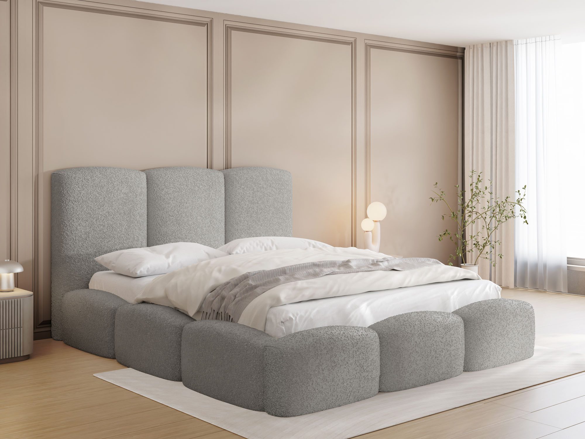 WFL GROUP Polsterbett mit Bettkasten und Lattenrost, Bettgestell, ohne Matratze (erhältlich in 5 Größen 120x200, 140x200, 160x200, 180x200, 200x200 cm), Doppelbett mit Stauraum, hohem Kopfteil, boucle oder samt Stoff