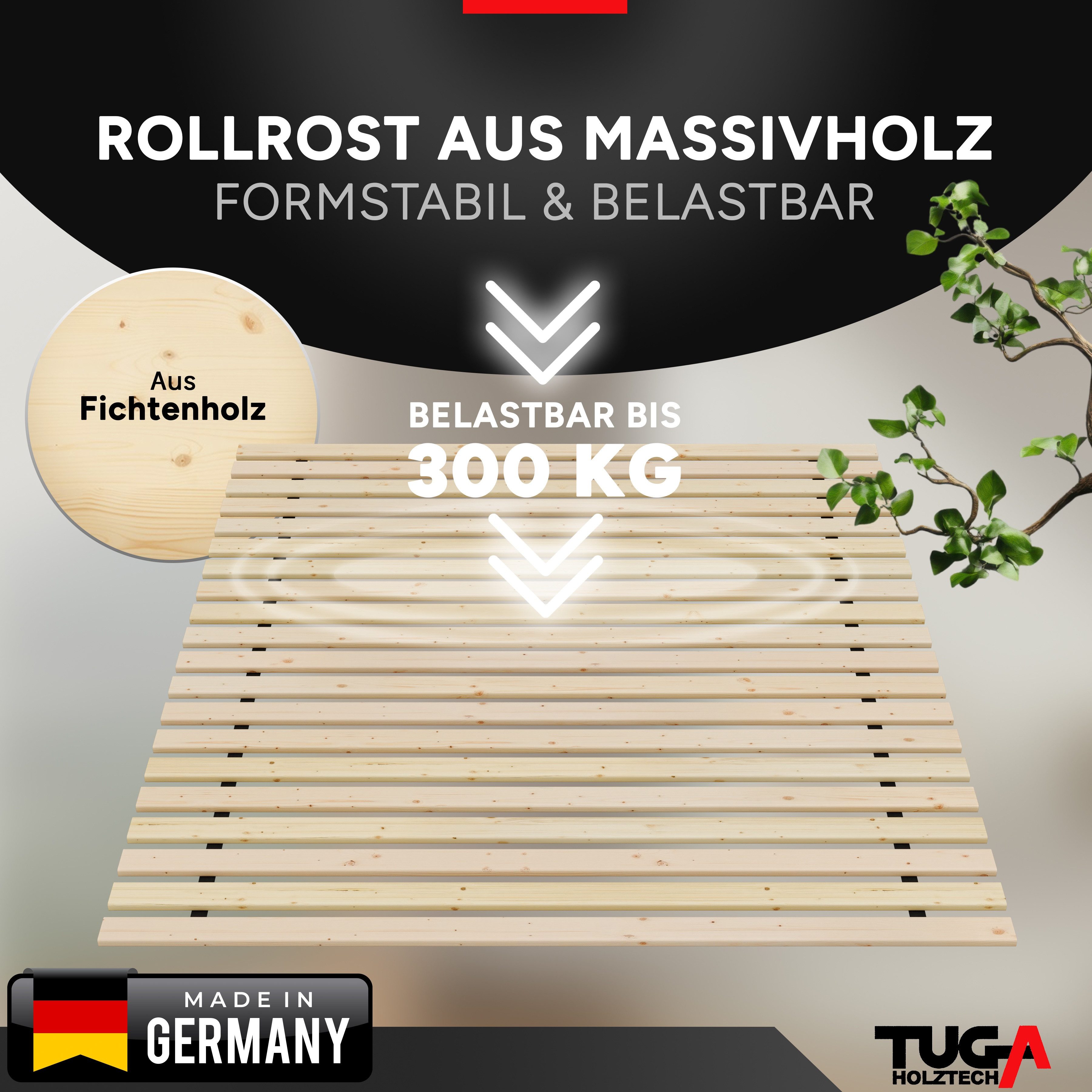 Rollrost Lattenrost Rolllattenrost 100 x 190 cm 20mm 300kg "stabiler Rollrost", TUGA-Holztech, Breite 70 80 90 100 120 140 160 180 200 Länge 140 190 200 210 220