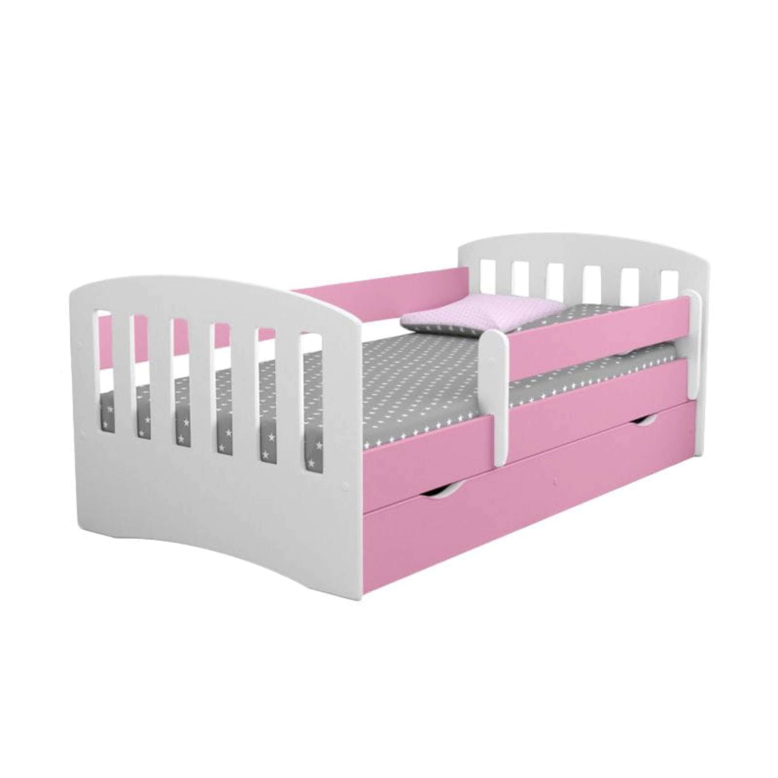 Stylefy Jugendbett Amira (Kinderbett, Bett), 140/160/180 x 80 cm, mit Schublade, aus Holzwerkstoff, variabel stellbar, für Kinder Weiß - Rosa
