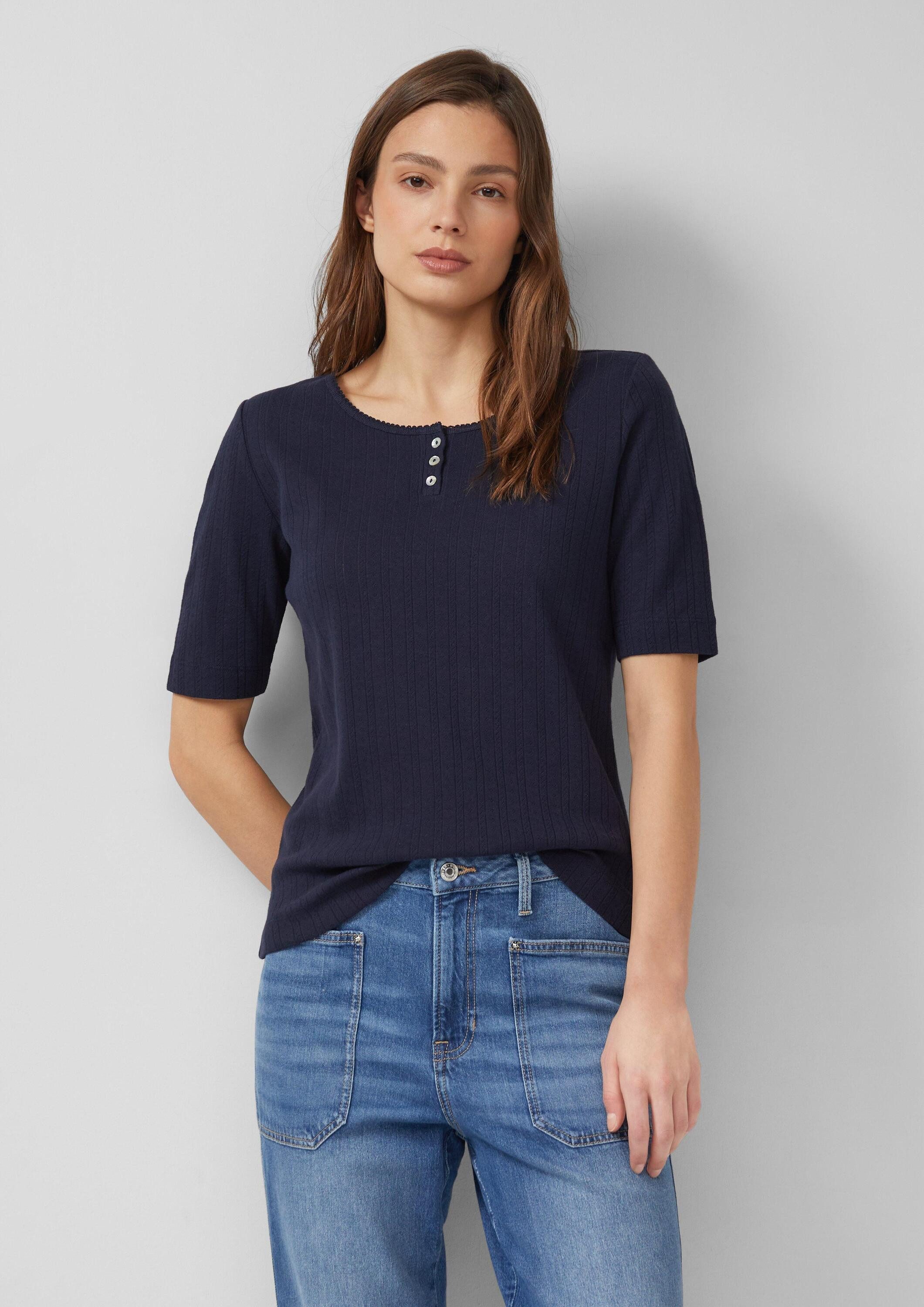 s.Oliver Kurzarmshirt T-Shirt Pointelle-T-Shirt mit Knopfleiste günstig online kaufen