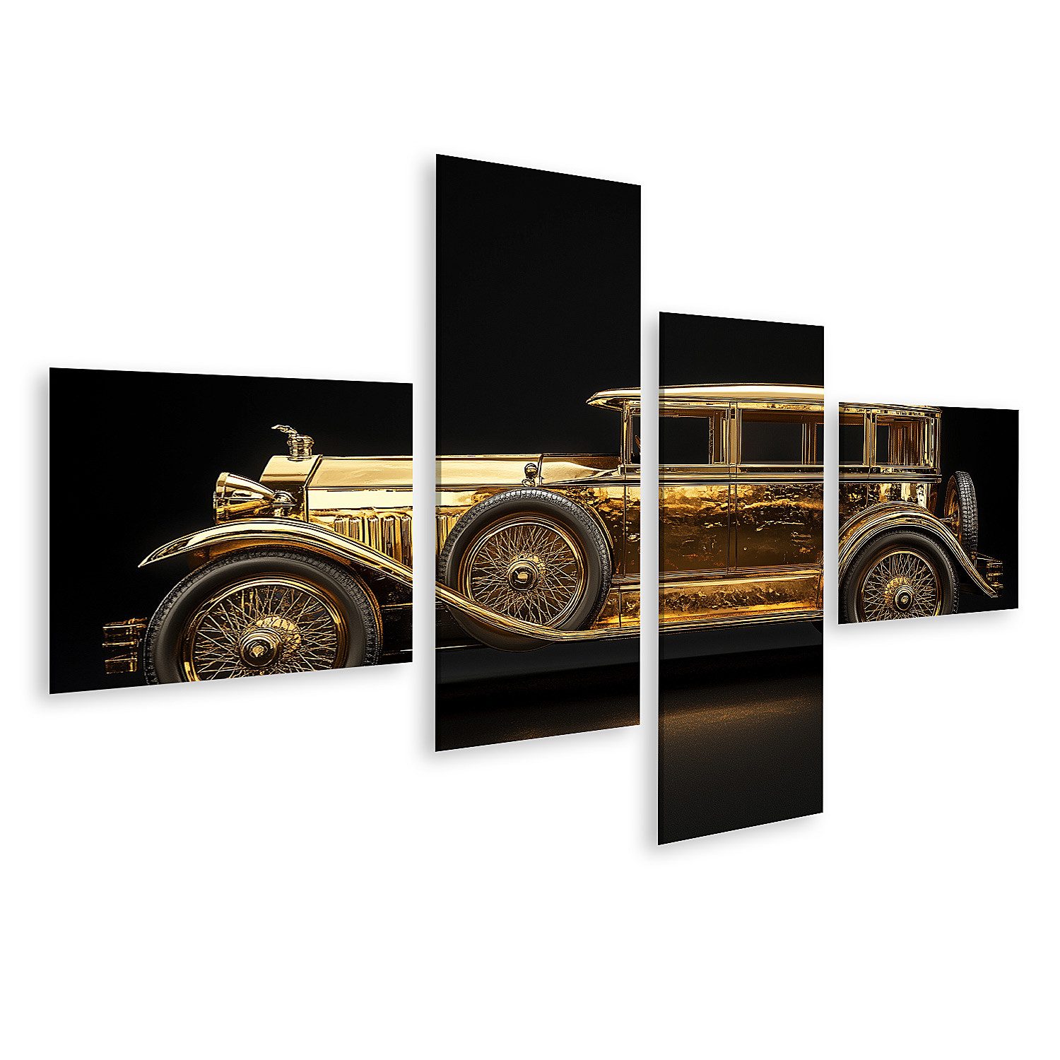 islandburner Leinwandbild Goldener Vintage Luxuswagen auf schwarzem Hintergrund