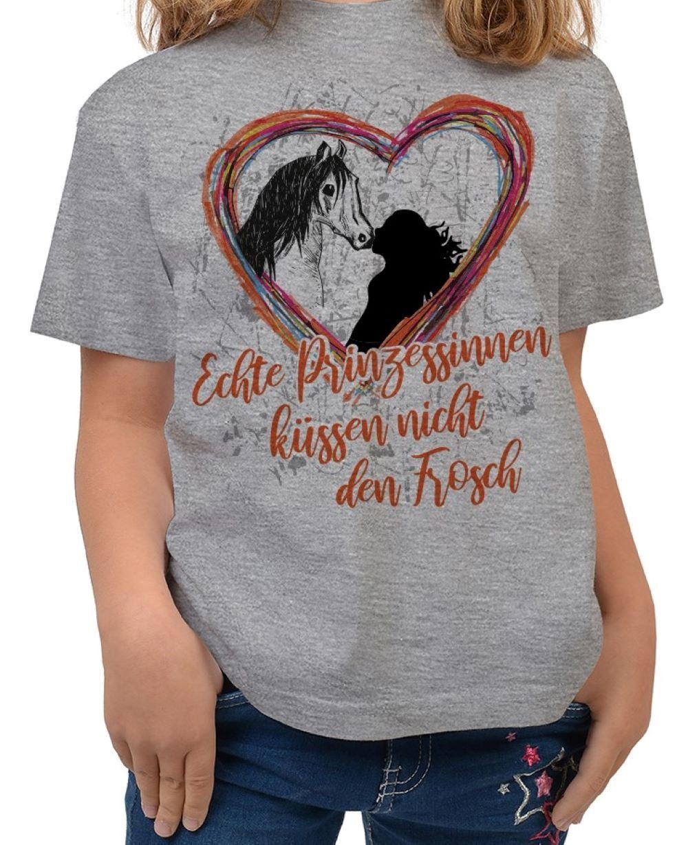 Tini - Shirts T-Shirt Mädchen Pferde Motiv Tshirt Pferde Sprüche Kinder Shirt: Echte Prinzessinnen küssen .... dunkelgrau-meliert