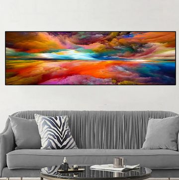 TPFLiving Kunstdruck (OHNE RAHMEN) Poster - Leinwand - Wandbild, Abstraktes Regenbogen-buntes Wolken-Himmel-Leinwandgemälde (Leinwandbild XXL), Farben: Rot, Gelb, Blau, Rosa, Orange, Weiß -Größe: 20x60cm