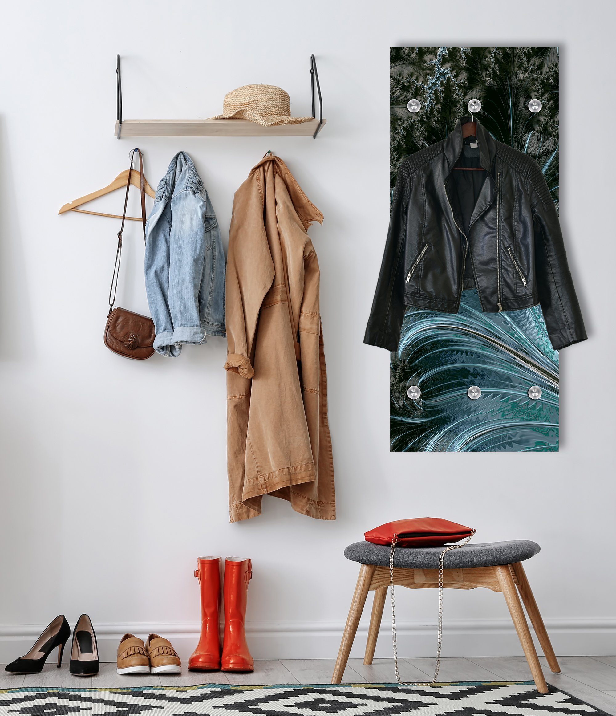 queence Wandgarderobe Fusion - Garderobe aus hochwertigem Acrylglas Federn rose (1 St), mit Edelstahlhaken