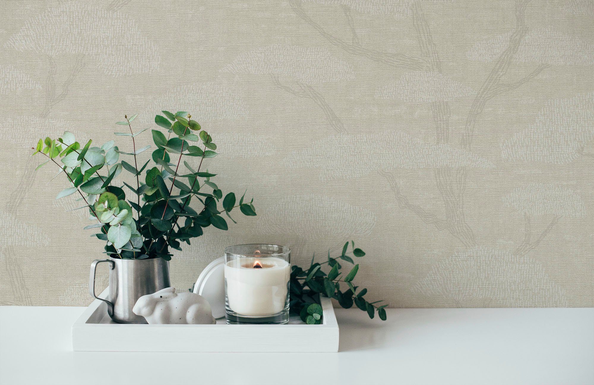 A.S. Création Vliestapete Nara Bonsai, leicht strukturiert, gemustert, matt, neutral, (1 St), Bonsai Asiatisch Baumkronen Tapeten Wohnzimmer Schlafzimmer Küche Flur