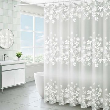 Mrichbez Duschvorhang Duschvorhang Weiß Blumen Duschvorhänge mit 12 Haken Breite 180 cm (1-tlg., für Badezimmer, Badewanne), Antischimmel Textil, Wasserabweisend, Waschbar Polyester