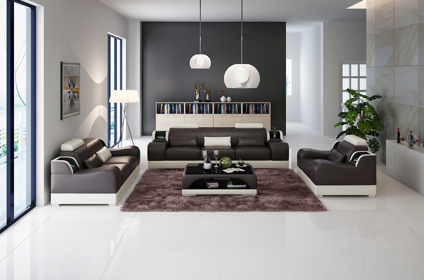 Couchen Gruppe Sofas Braun/Beige Sofa 2x Polster Design Set Sitzer Moderne JVmoebel Sofas 3