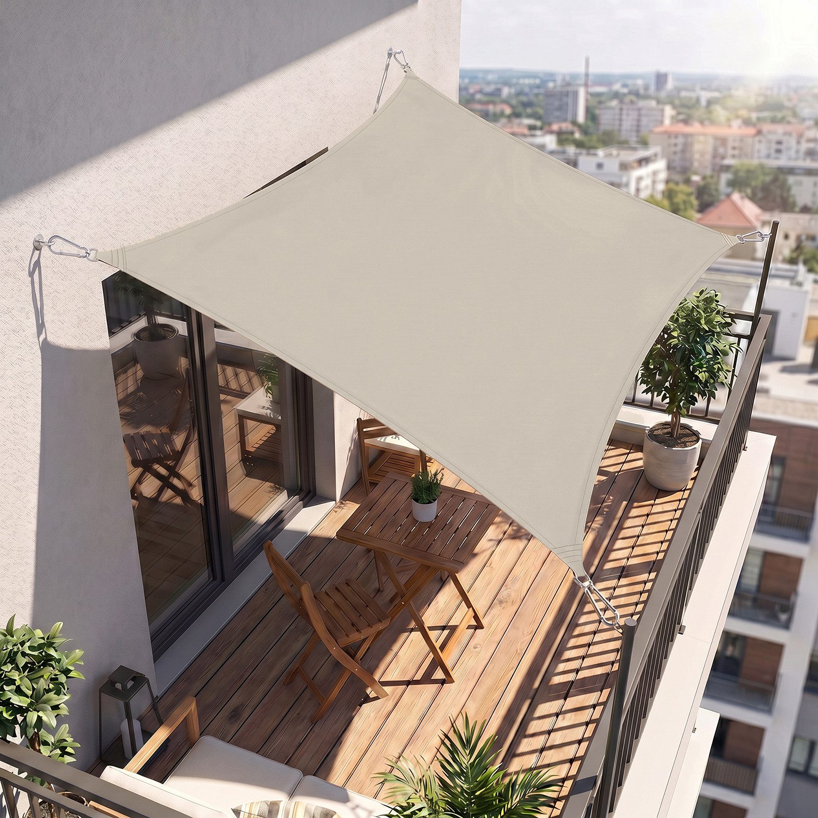 SUNULA Sonnensegel Balkon 160g/m² Polyester UV Schutz Sonnenschutz Terrasse Garten, Rechteckig, Taupe 2 x 3 m